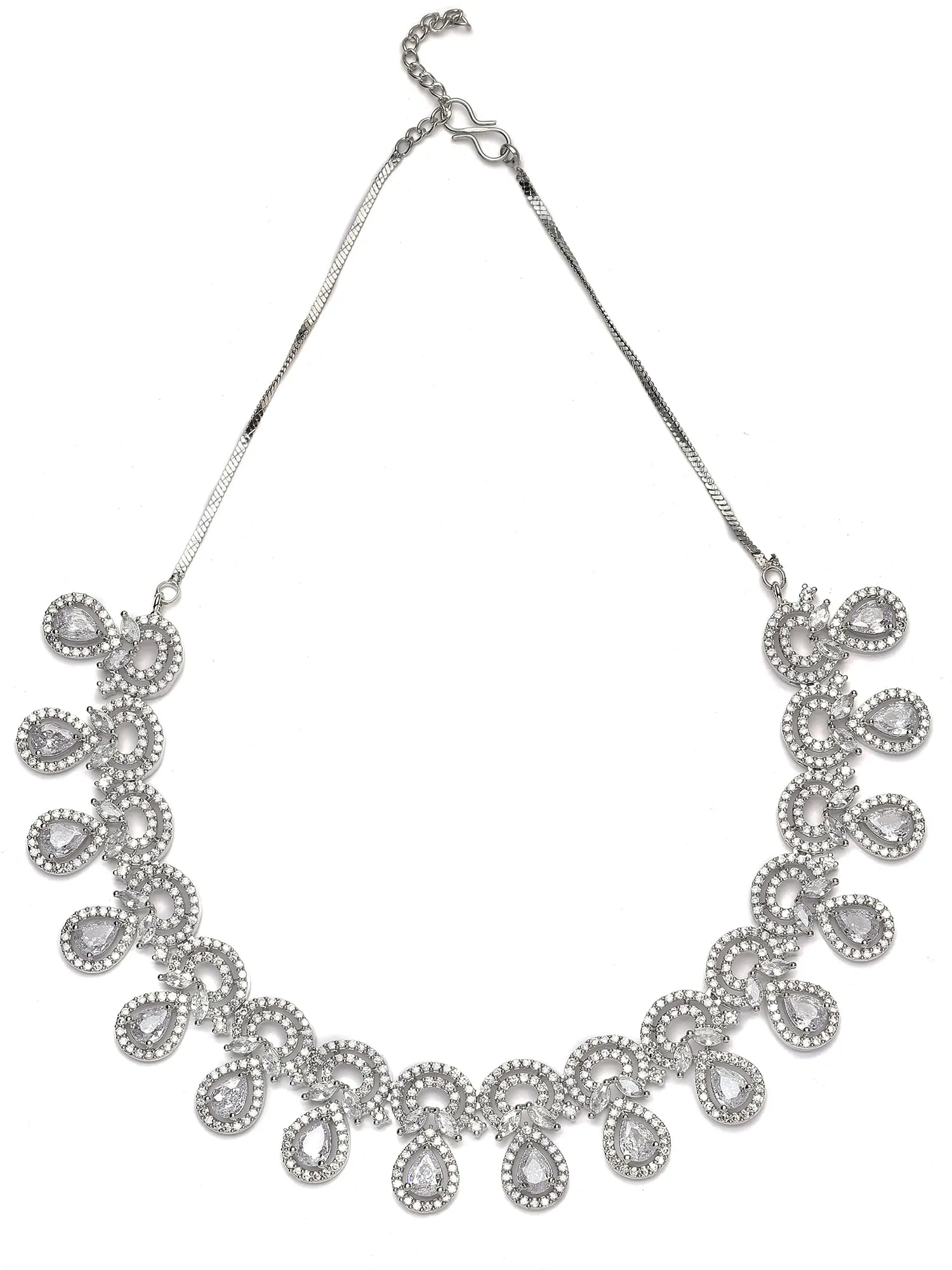 Karatcart Silver Plated White Cubic Zirconia Necklace Set for Women