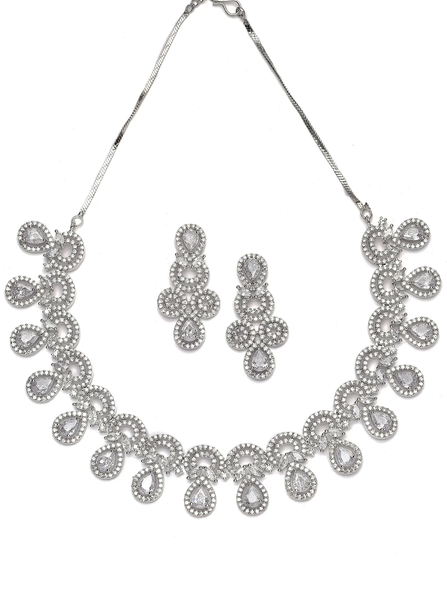 Karatcart Silver Plated White Cubic Zirconia Necklace Set for Women