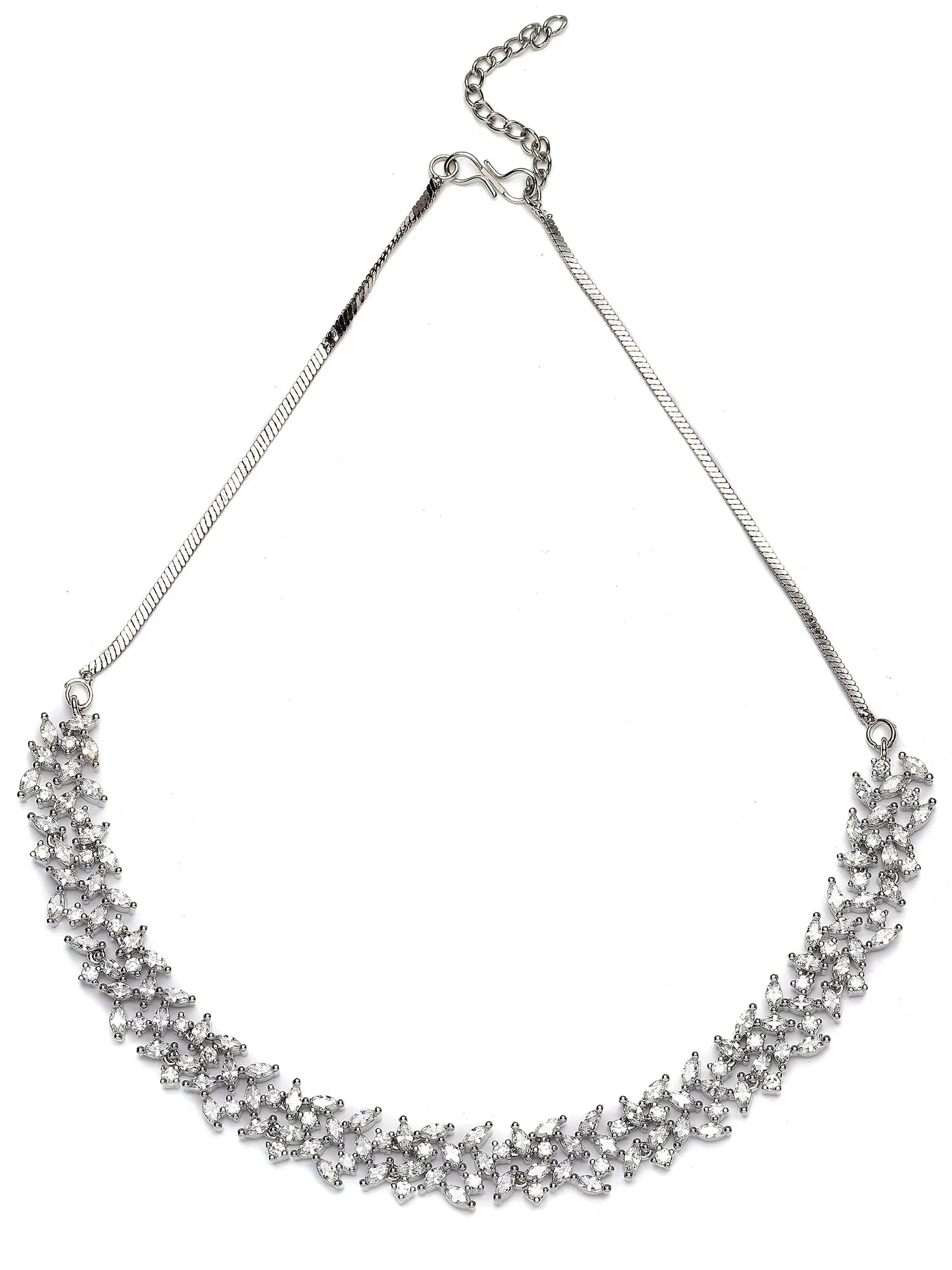 Karatcart Silver Plated White Cubic Zirconia Studded Necklace Set for Women