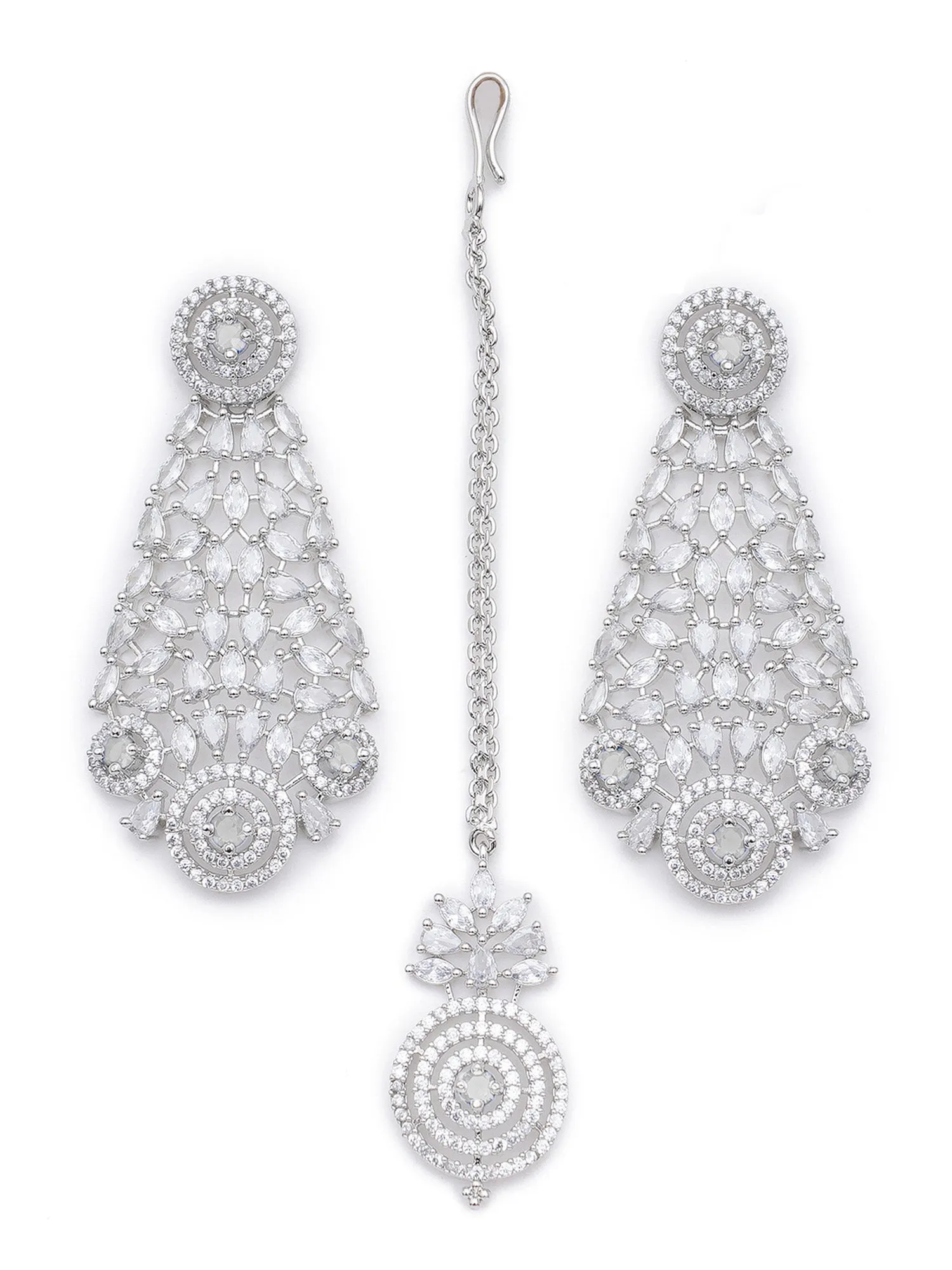 Karatcart Silver Plated White CZ Stone Studded Choker Necklace Set for Women