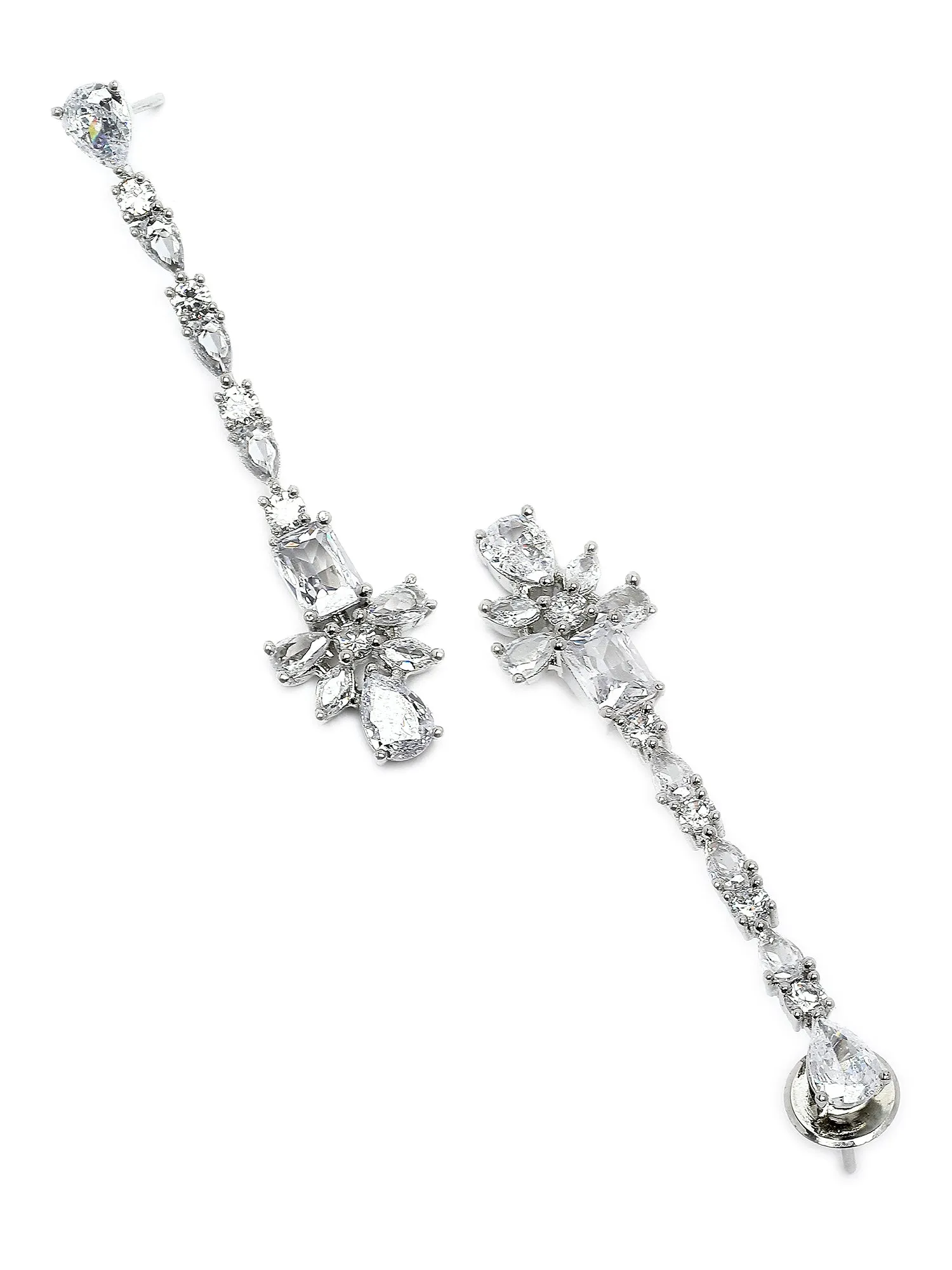 Karatcart Silver Plated White Drop Cubic Zirconia Earrings for Women