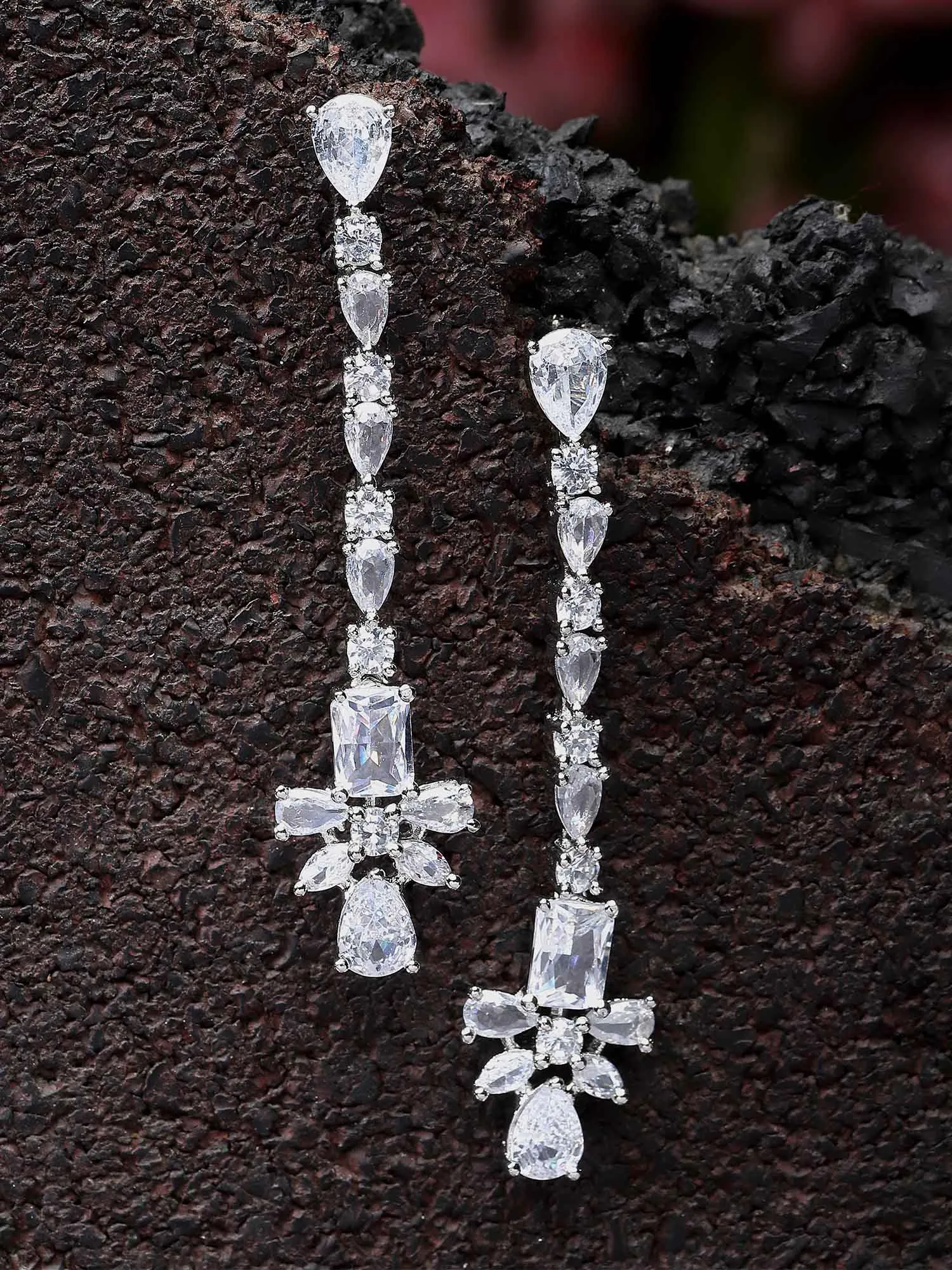 Karatcart Silver Plated White Drop Cubic Zirconia Earrings for Women