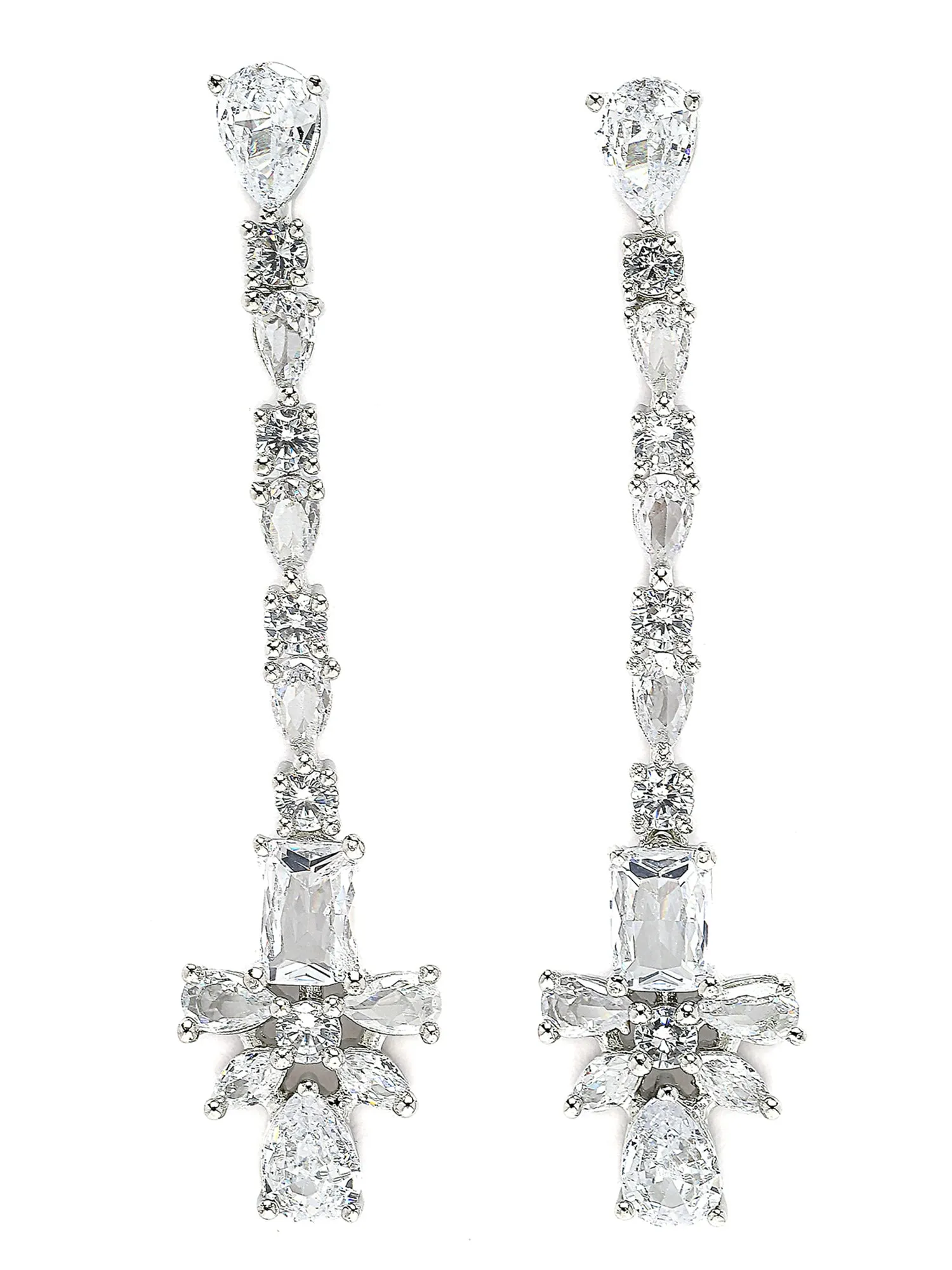 Karatcart Silver Plated White Drop Cubic Zirconia Earrings for Women