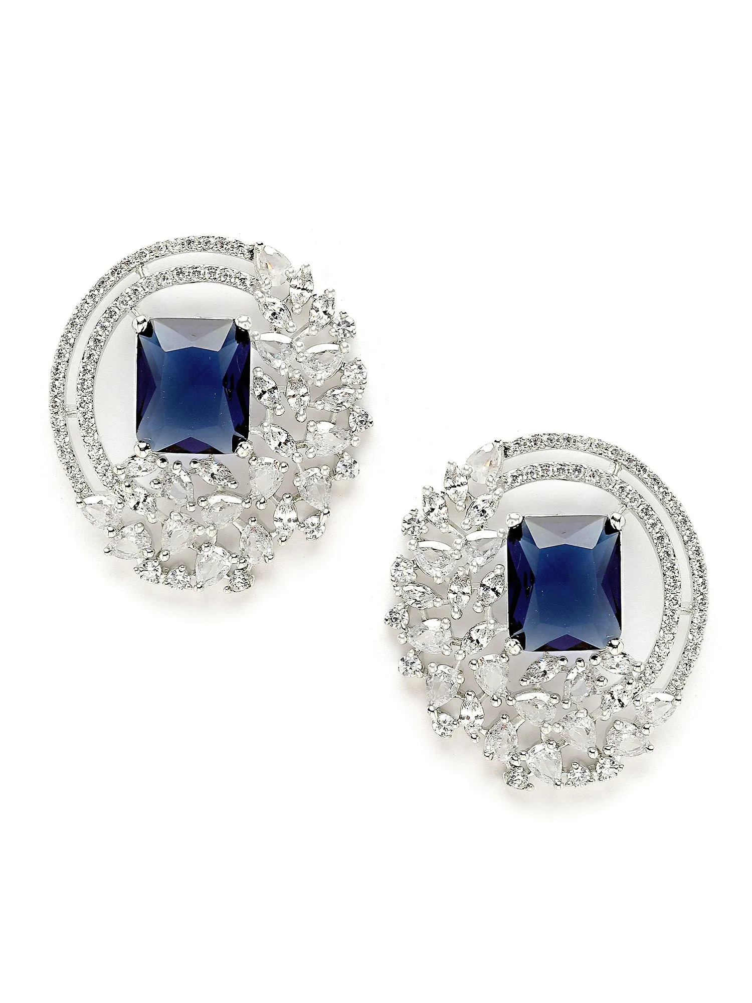 Karatcart Silver Tone Blue Cubic Zirconia Stud Earrings