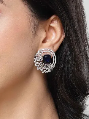 Karatcart Silver Tone Blue Cubic Zirconia Stud Earrings