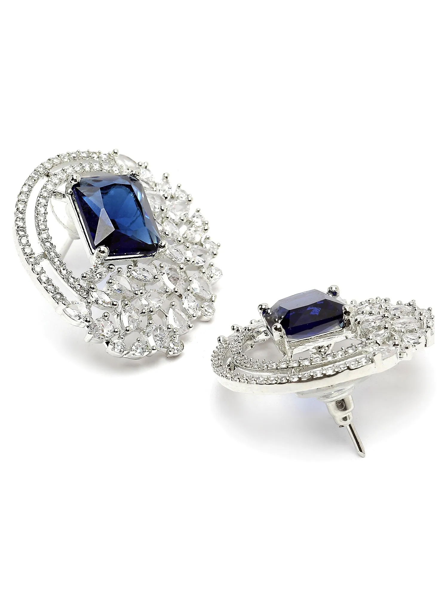 Karatcart Silver Tone Blue Cubic Zirconia Stud Earrings