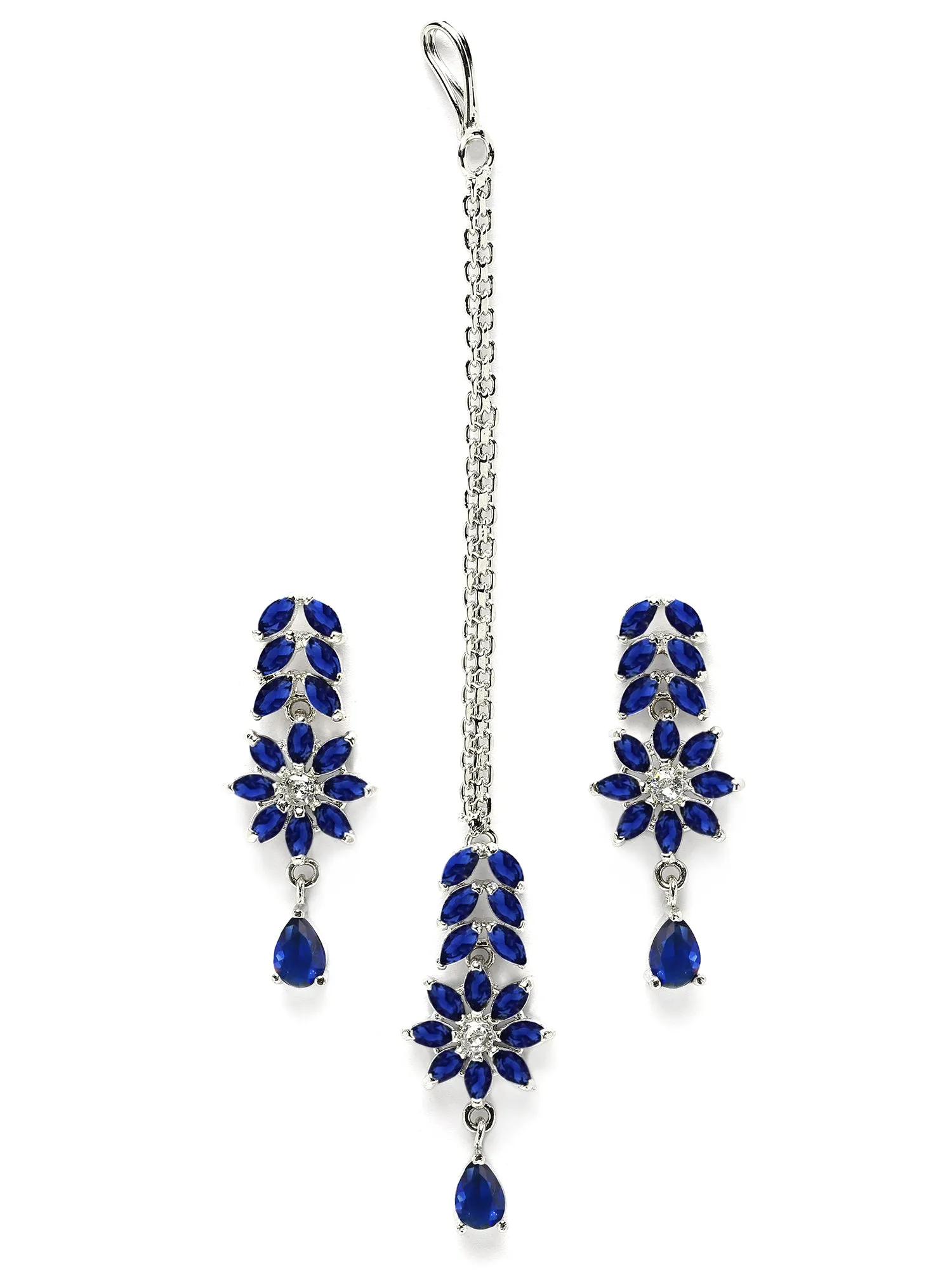 Karatcart Silver Tone Blue Cubic Zirconia Studded Jewellery Set for Women