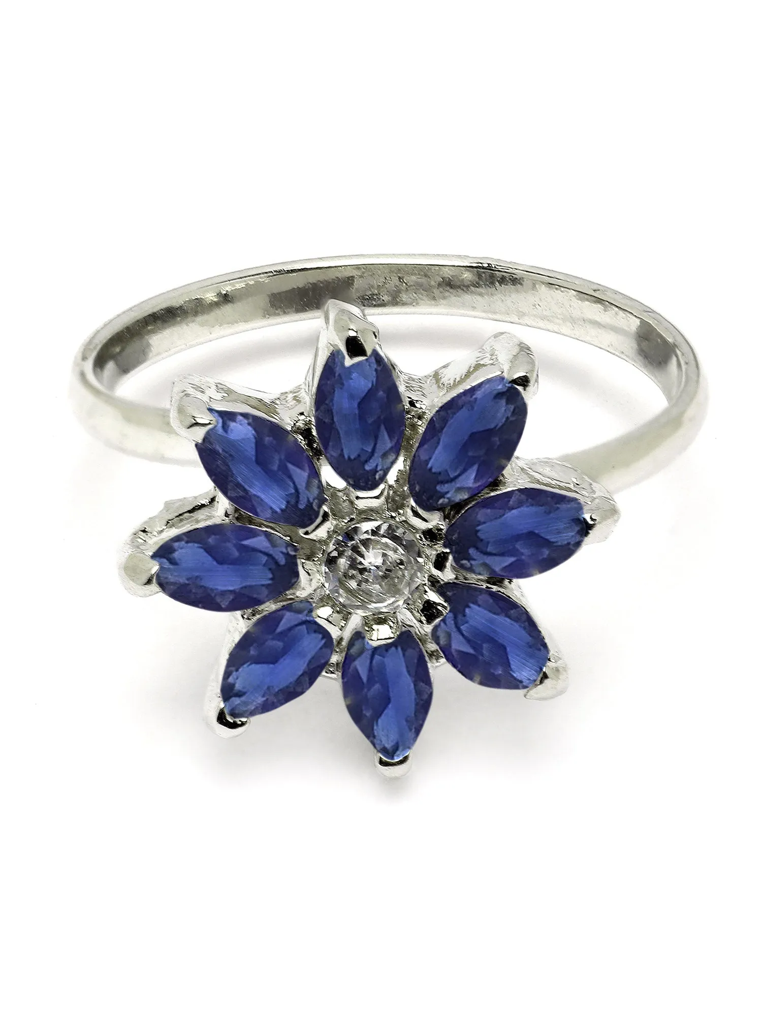 Karatcart Silver Tone Blue Cubic Zirconia Studded Jewellery Set for Women