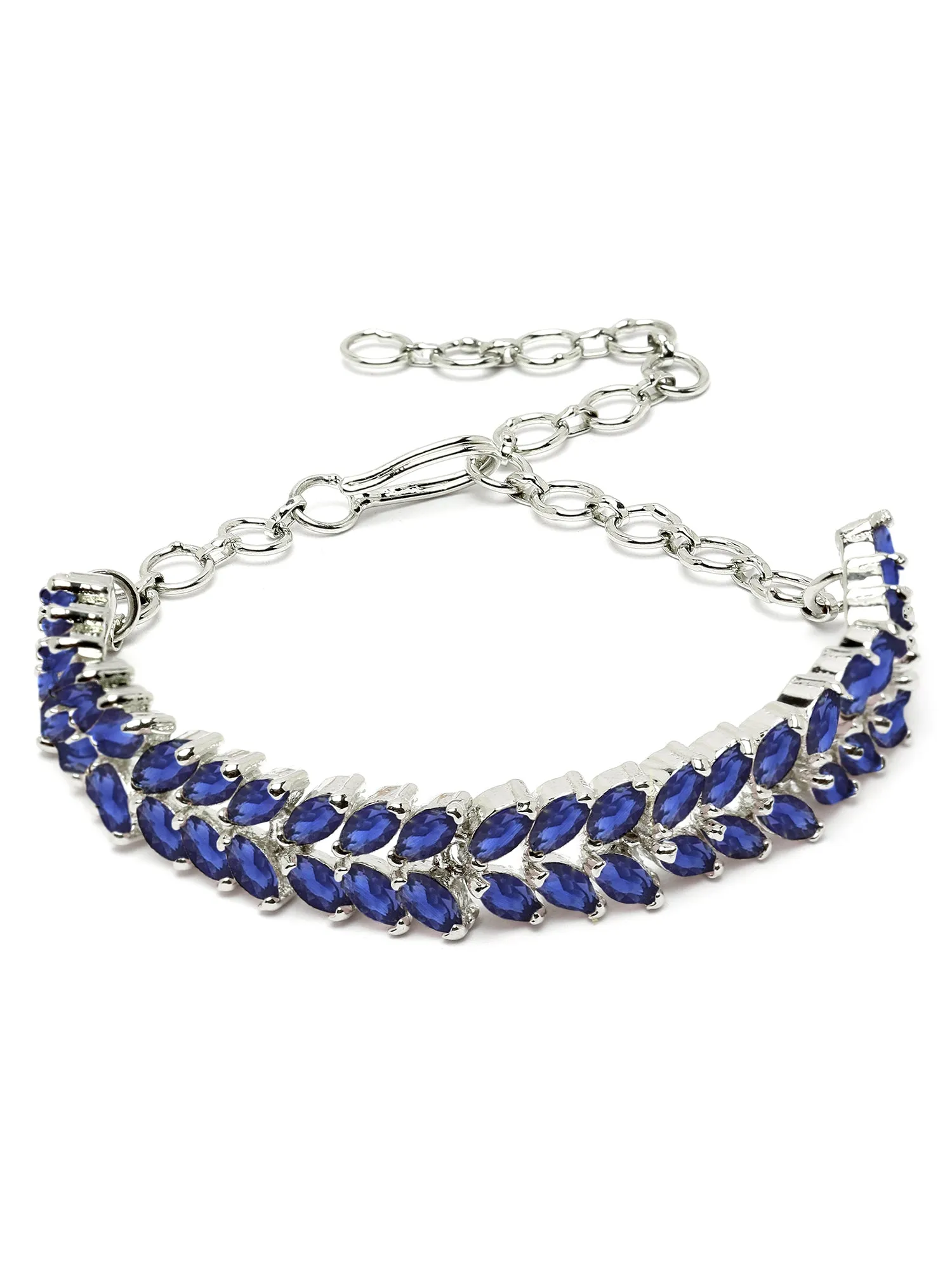 Karatcart Silver Tone Blue Cubic Zirconia Studded Jewellery Set for Women