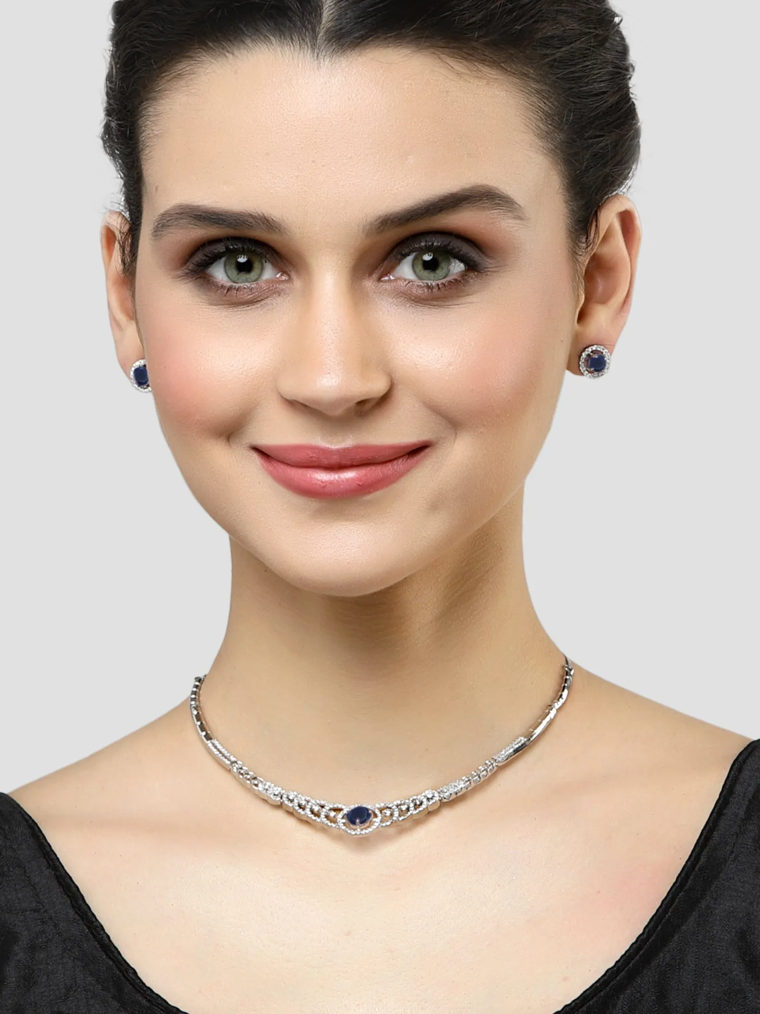 Karatcart Silver Tone Blue CZ Necklace Set
