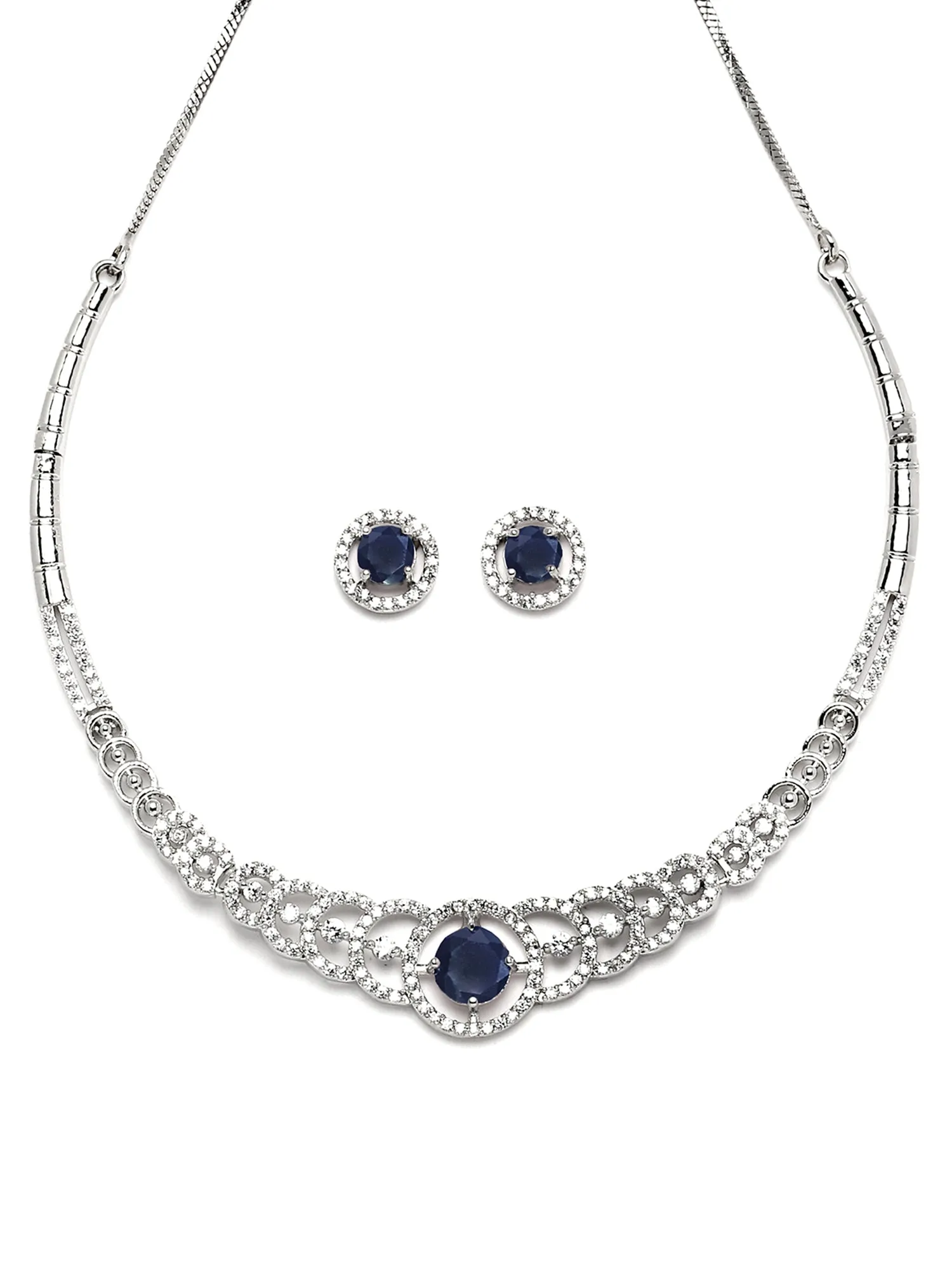 Karatcart Silver Tone Blue CZ Necklace Set