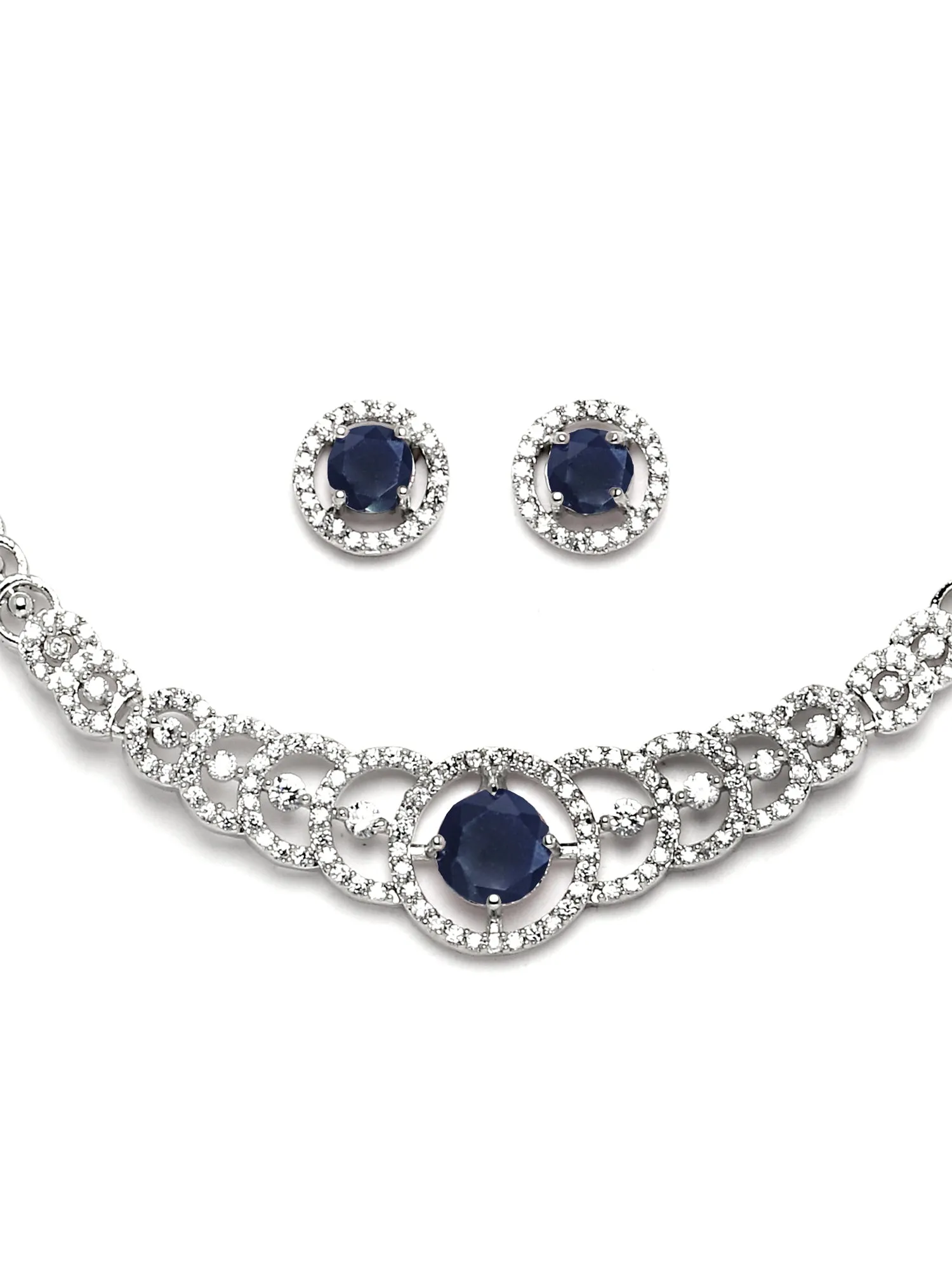 Karatcart Silver Tone Blue CZ Necklace Set