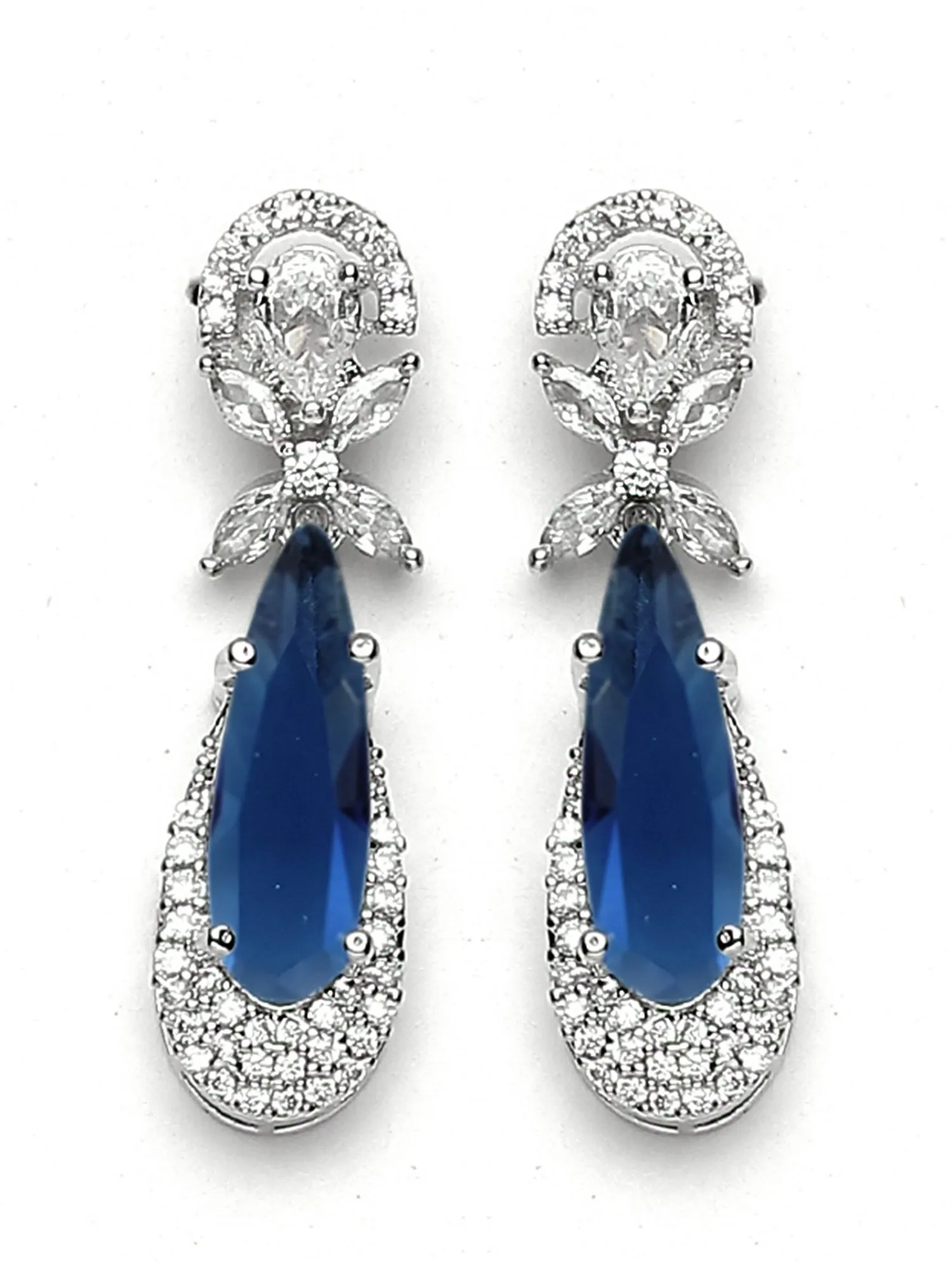 Karatcart Silver Tone Blue Drop Shape Cubic Zirconia Studded Jewellery Set for Women