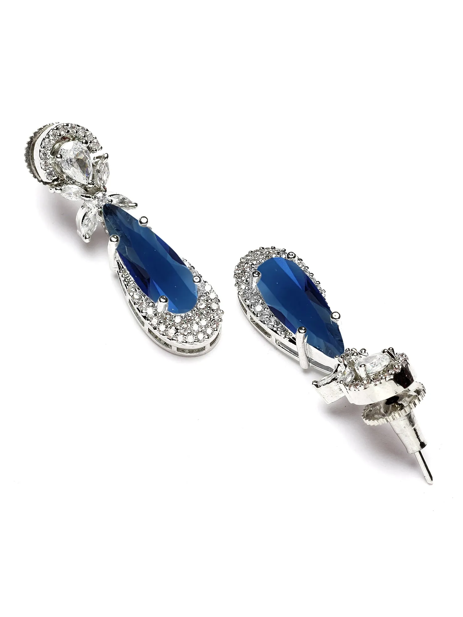 Karatcart Silver Tone Blue Drop Shape Cubic Zirconia Studded Jewellery Set for Women
