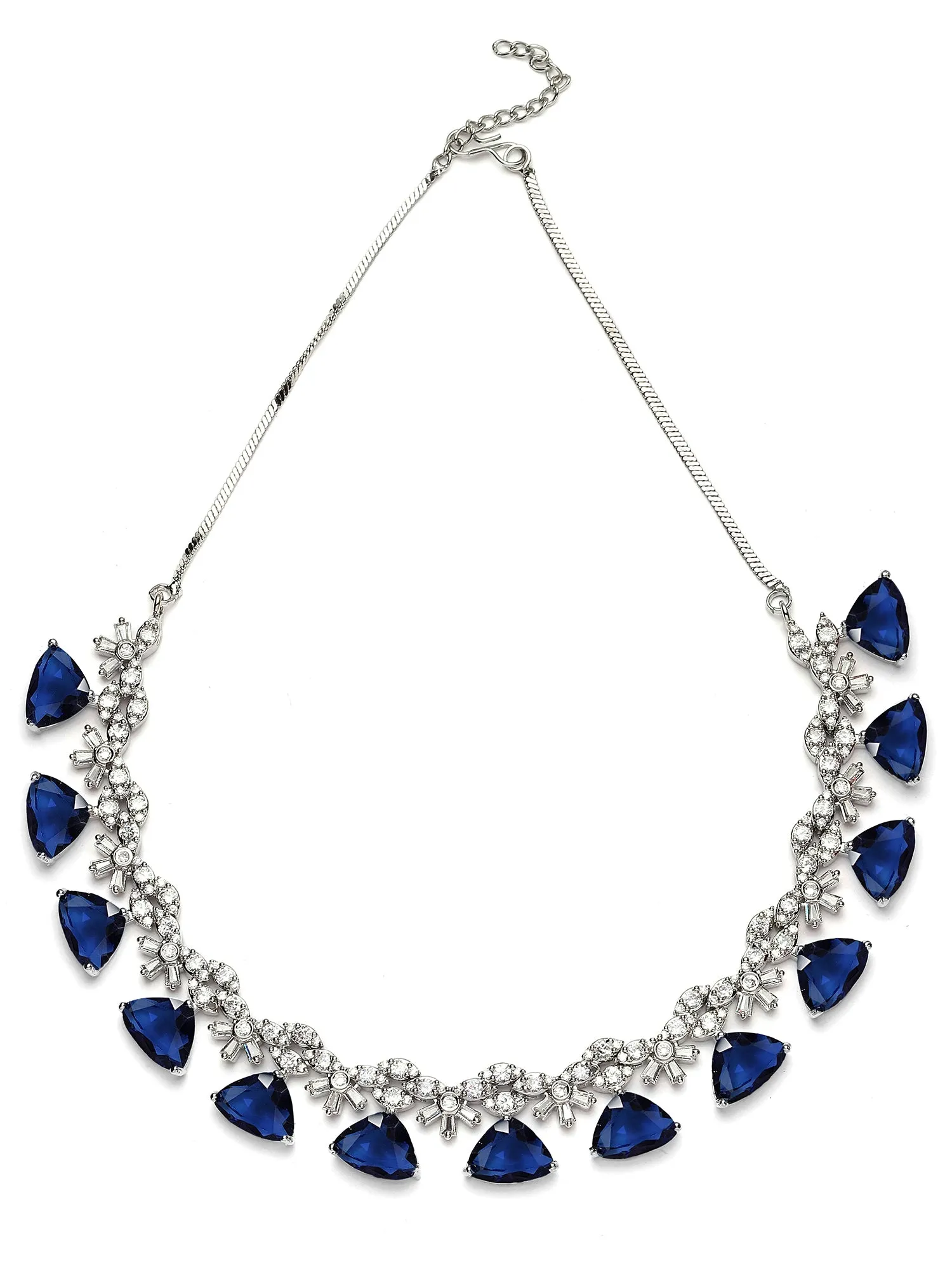 Karatcart Silver Tone Blue Triangular Shape Cubic Zirconia Necklace Set for Women