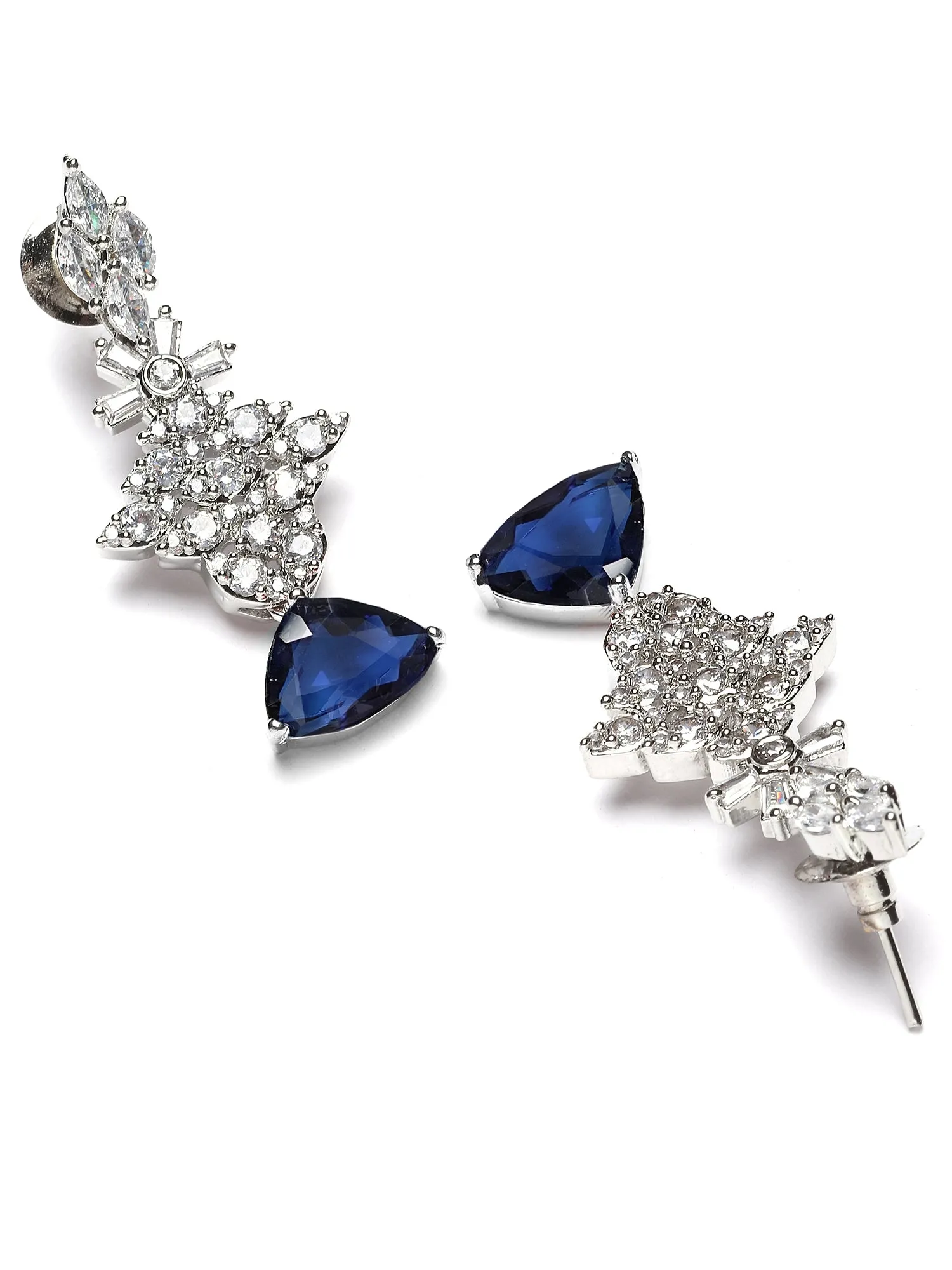 Karatcart Silver Tone Blue Triangular Shape Cubic Zirconia Necklace Set for Women