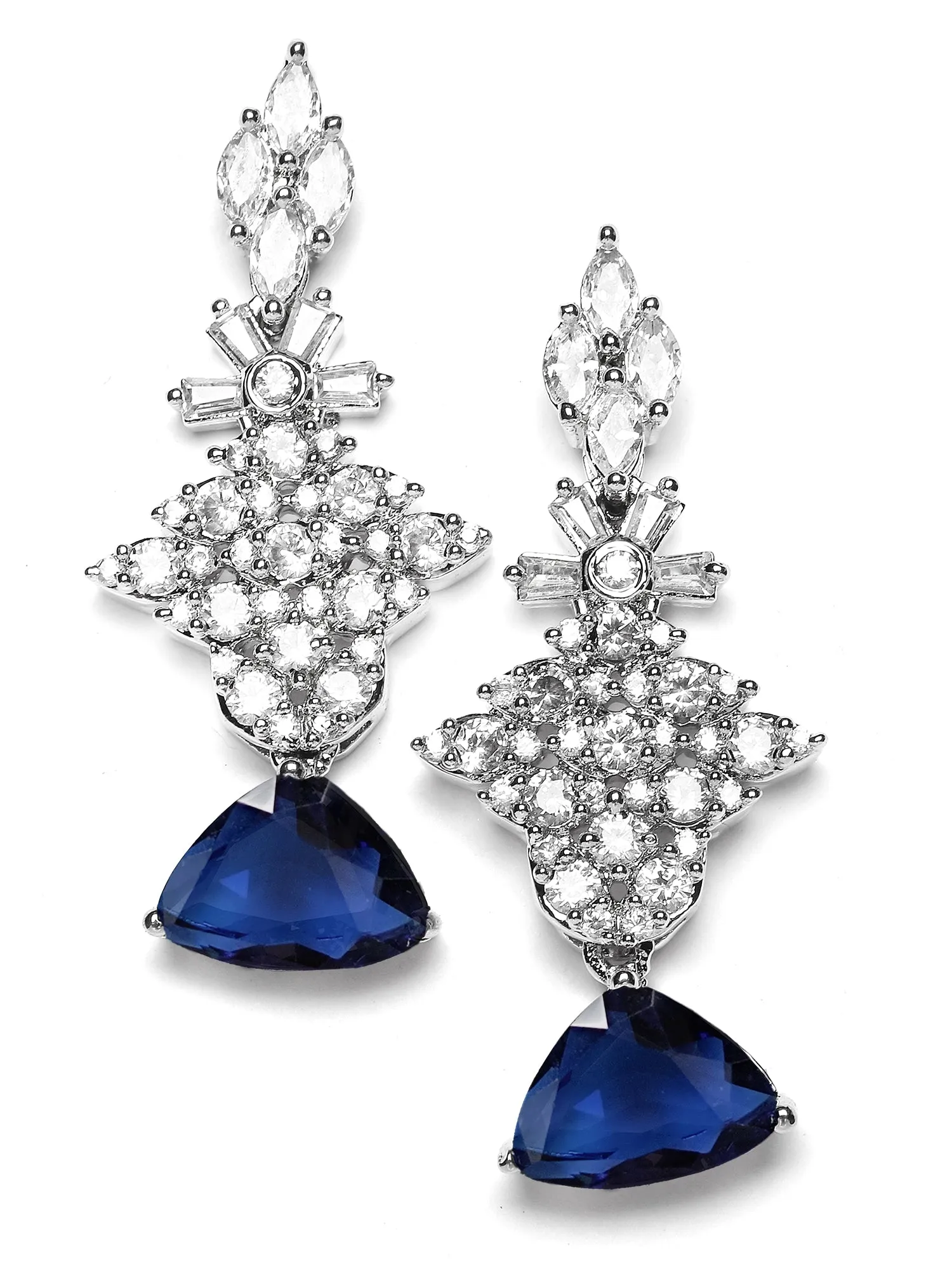Karatcart Silver Tone Blue Triangular Shape Cubic Zirconia Necklace Set for Women