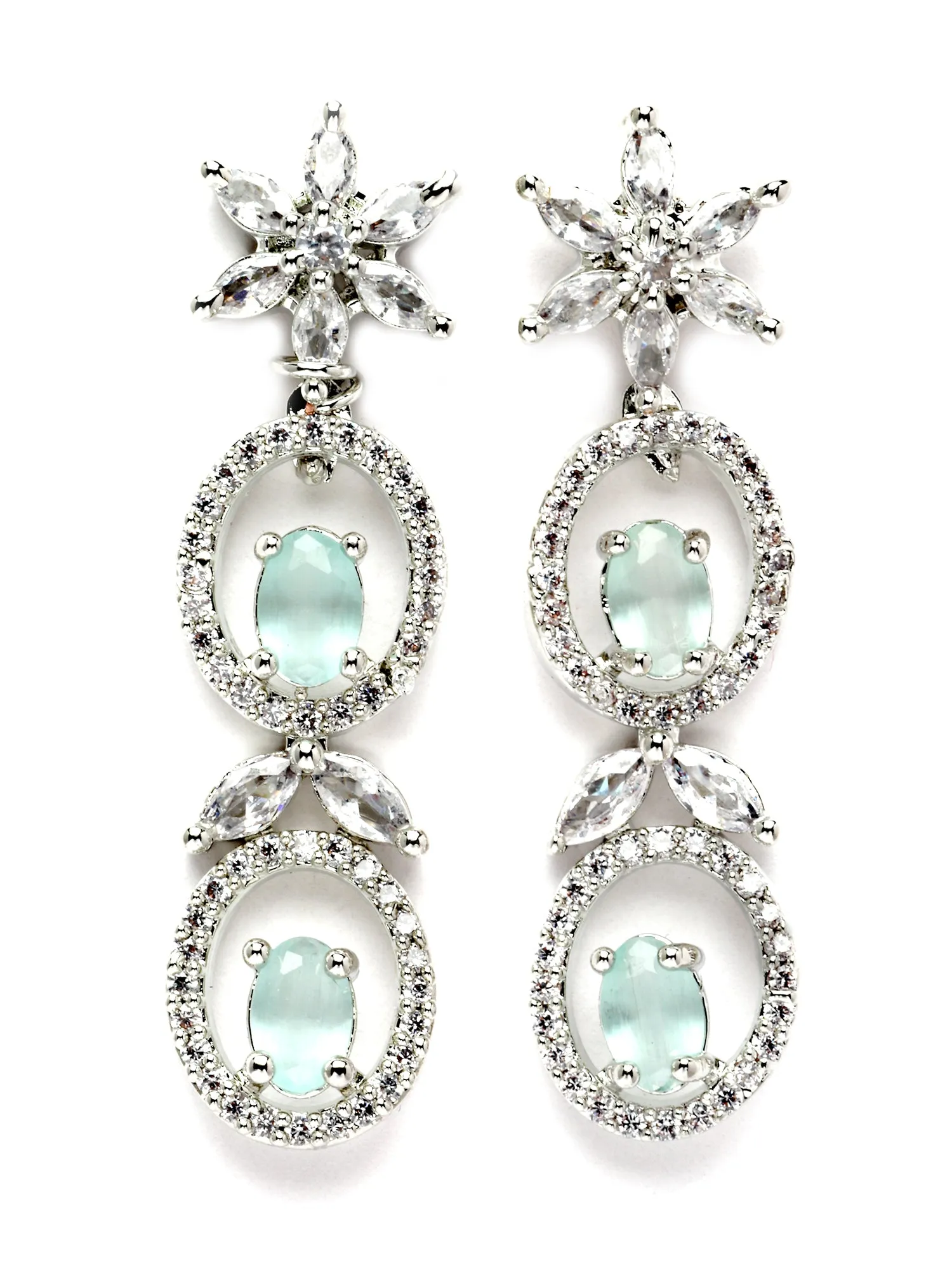 Karatcart Silver Tone Floral Design Light Green Cubic Zirconia Studded Necklace Set