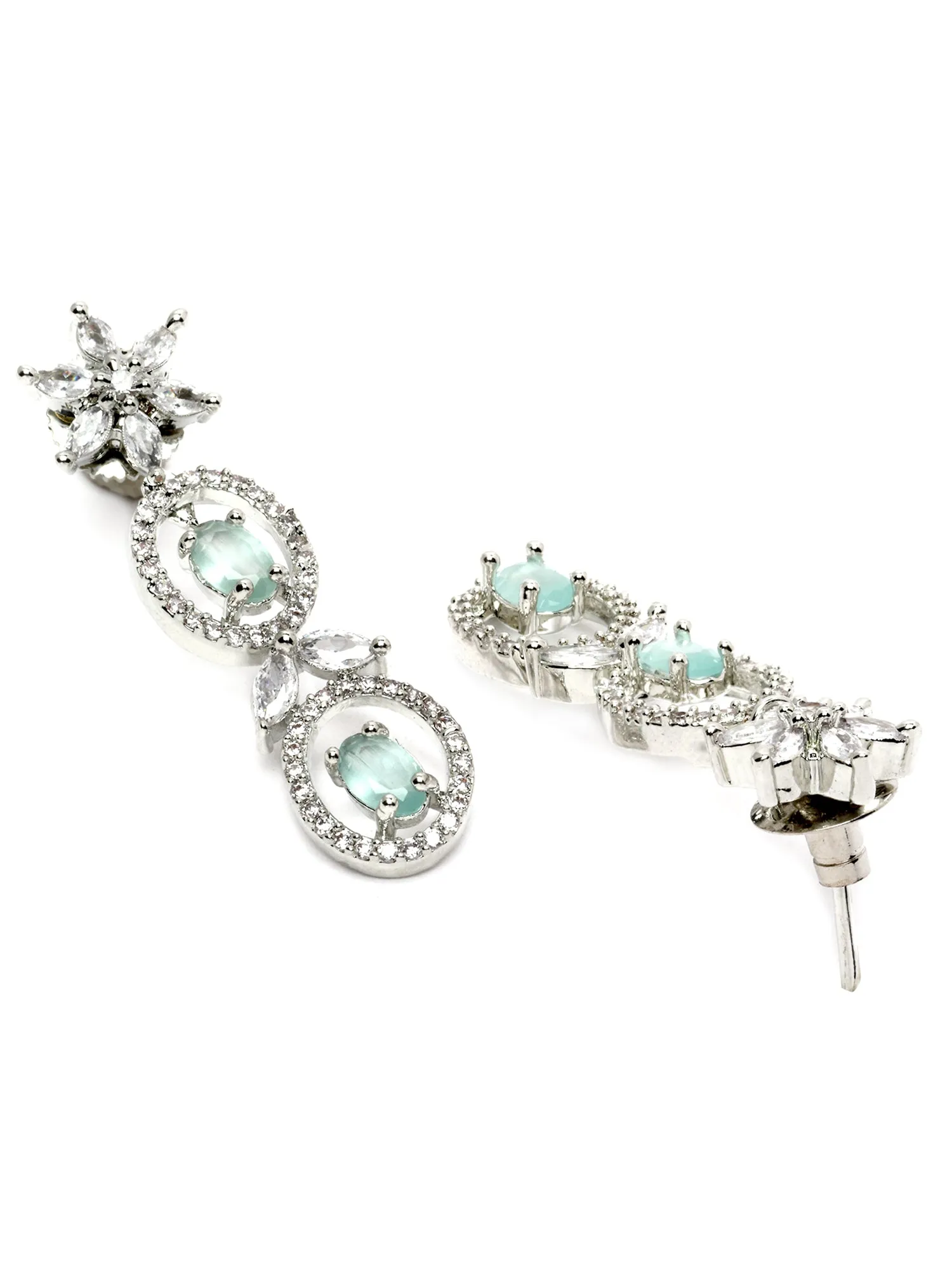 Karatcart Silver Tone Floral Design Light Green Cubic Zirconia Studded Necklace Set