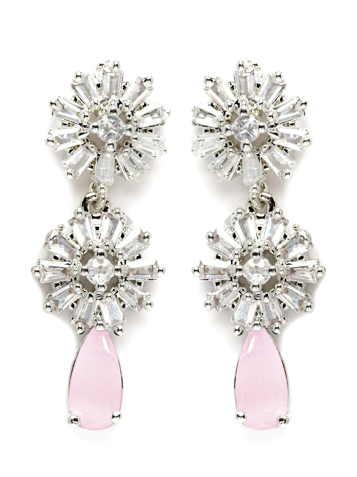 Karatcart Silver Tone Floral Design Pink Cubic Zirconia Studded Necklace Set for Women