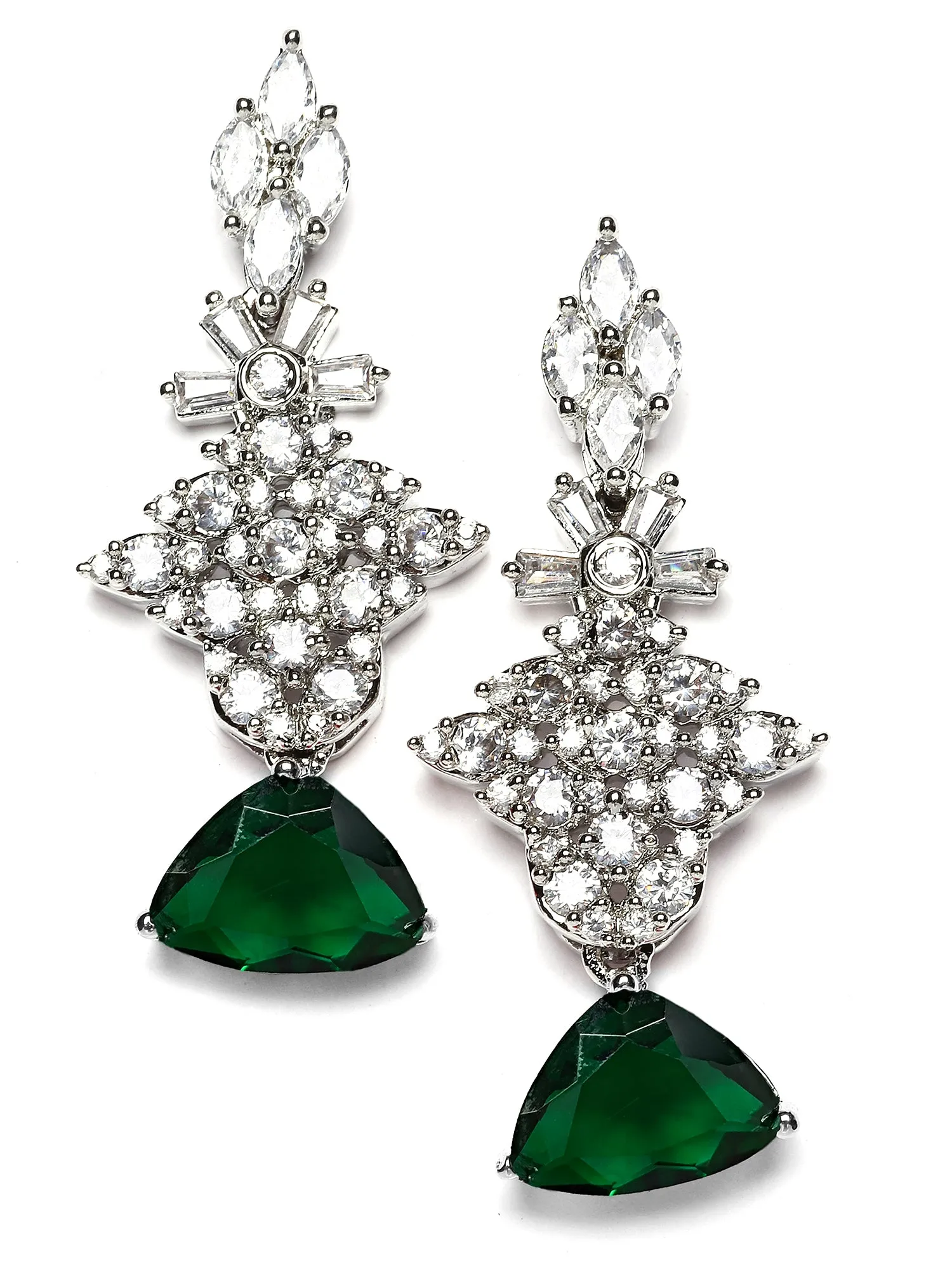Karatcart Silver Tone Green Triangular Shape Cubic Zirconia Necklace Set for Women