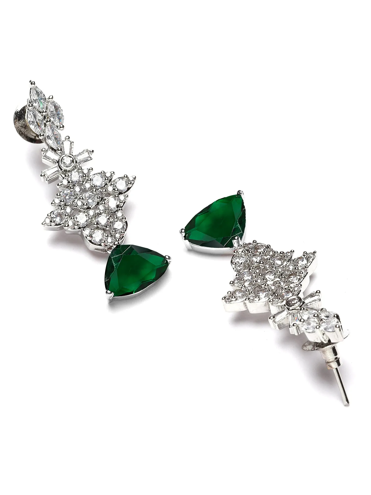 Karatcart Silver Tone Green Triangular Shape Cubic Zirconia Necklace Set for Women