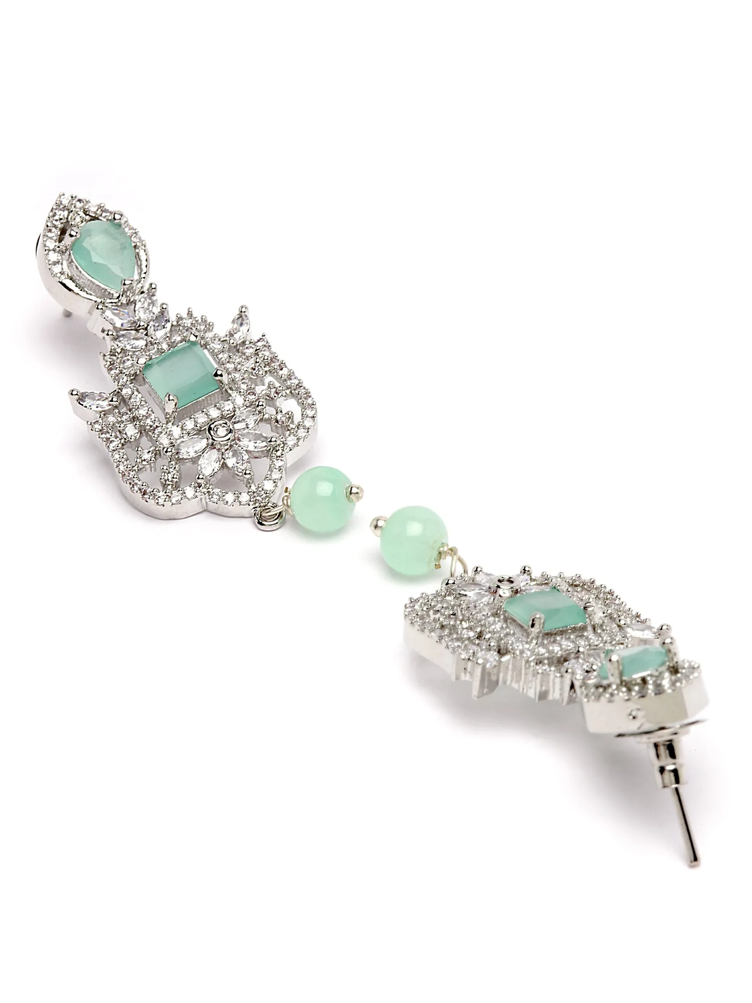 Karatcart Silver Tone Light Green Crystal Cubic Zirconia Choker Necklace Set for Women