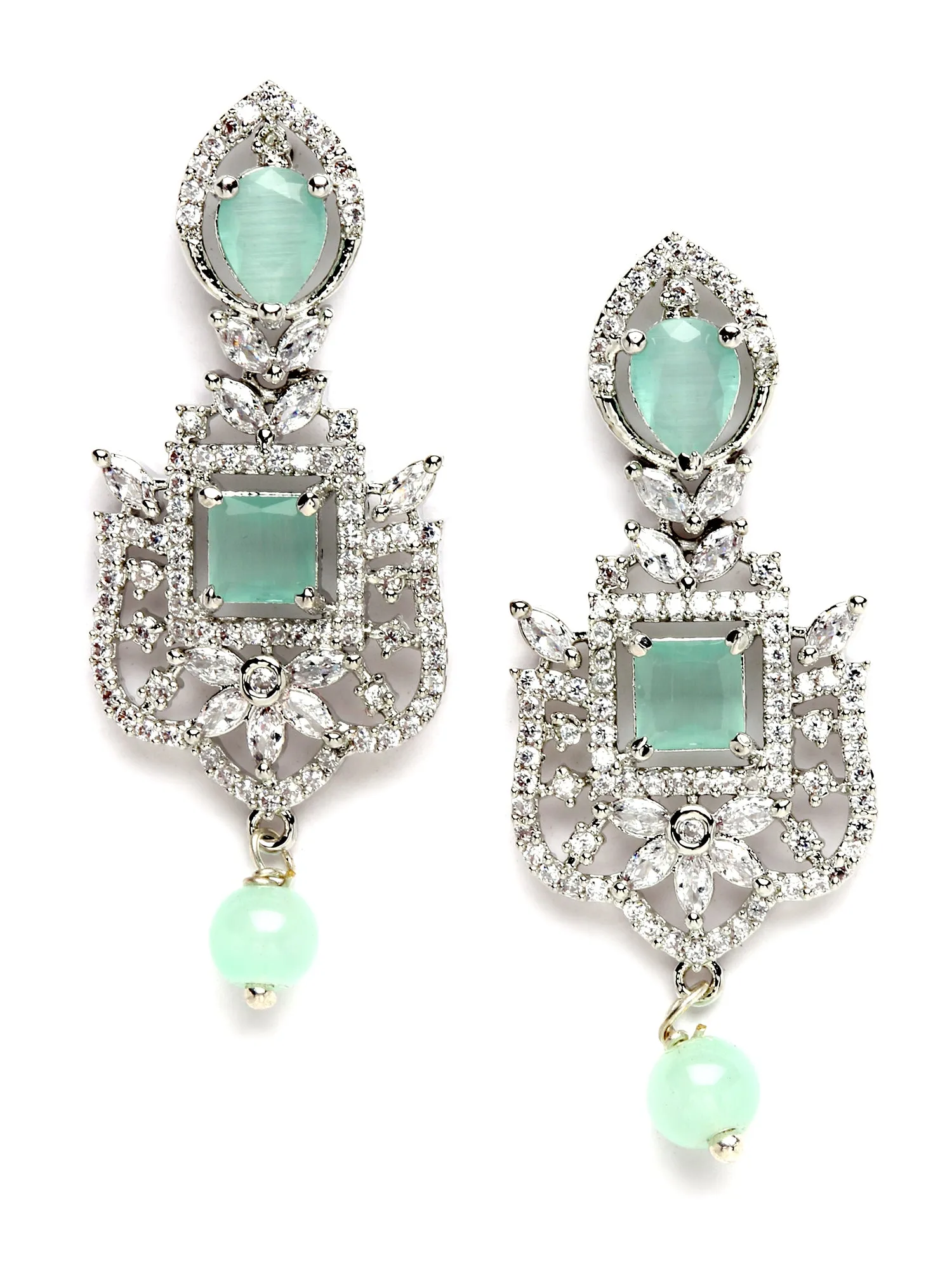 Karatcart Silver Tone Light Green Crystal Cubic Zirconia Choker Necklace Set for Women