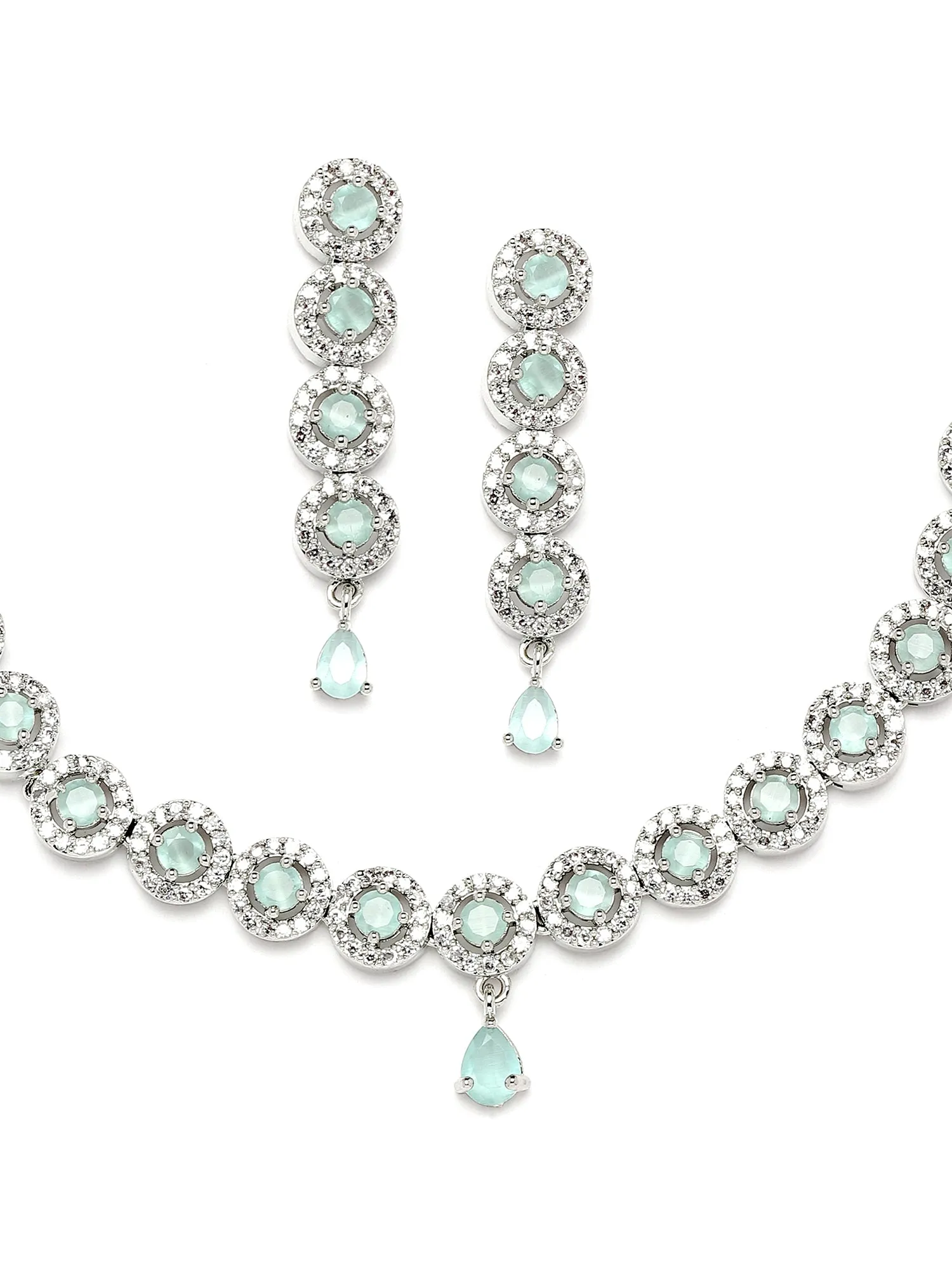 Karatcart Silver Tone Light Green Cubic Zirconia Studded Necklace Set