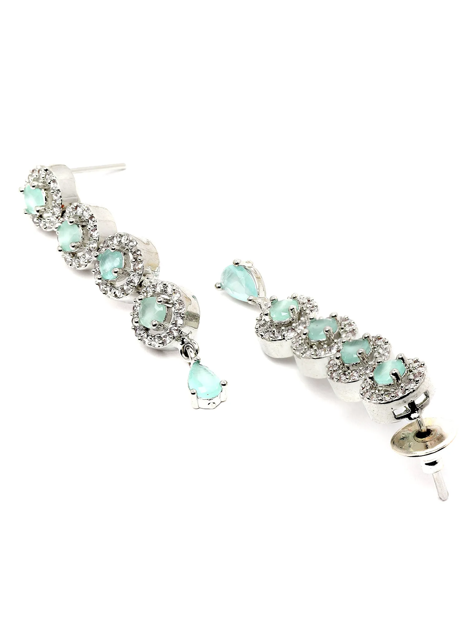 Karatcart Silver Tone Light Green Cubic Zirconia Studded Necklace Set