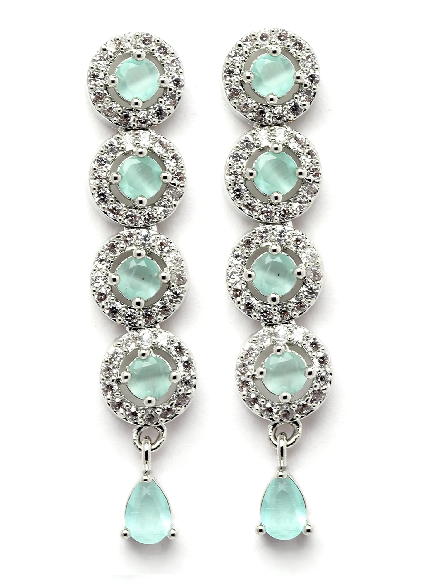 Karatcart Silver Tone Light Green Cubic Zirconia Studded Necklace Set