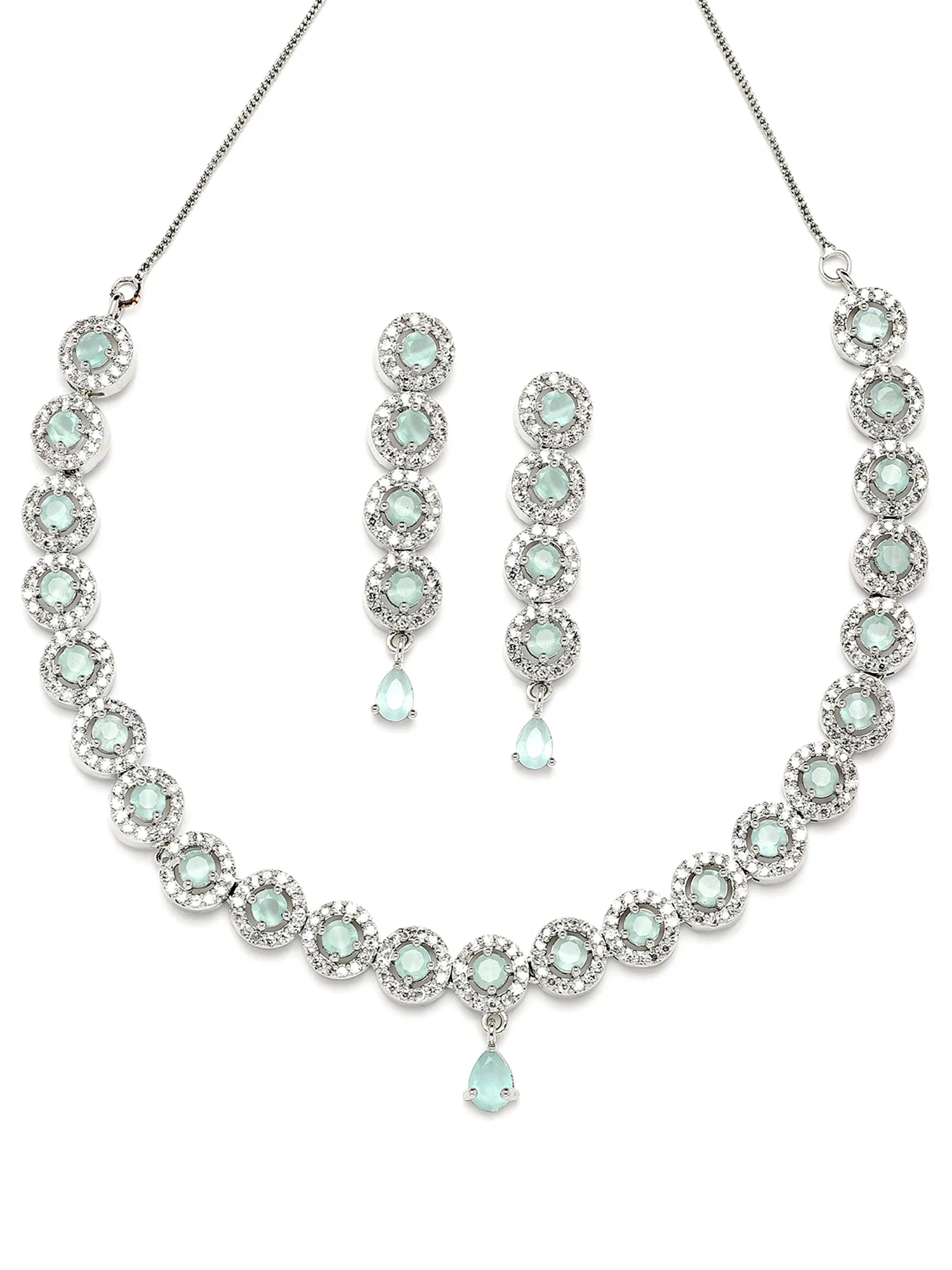Karatcart Silver Tone Light Green Cubic Zirconia Studded Necklace Set