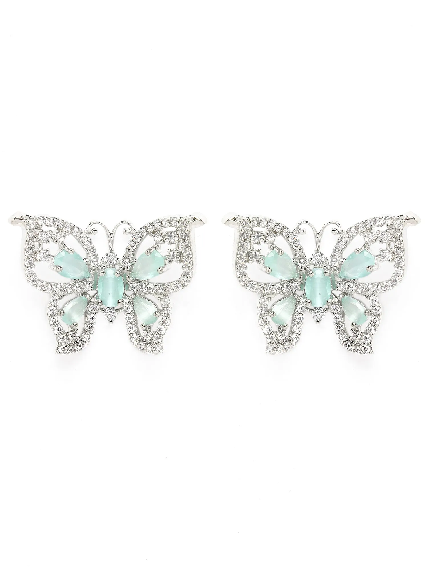 Karatcart Silver Tone Lime Green Butterfly Design Cubic Zirconia Earrings for Women