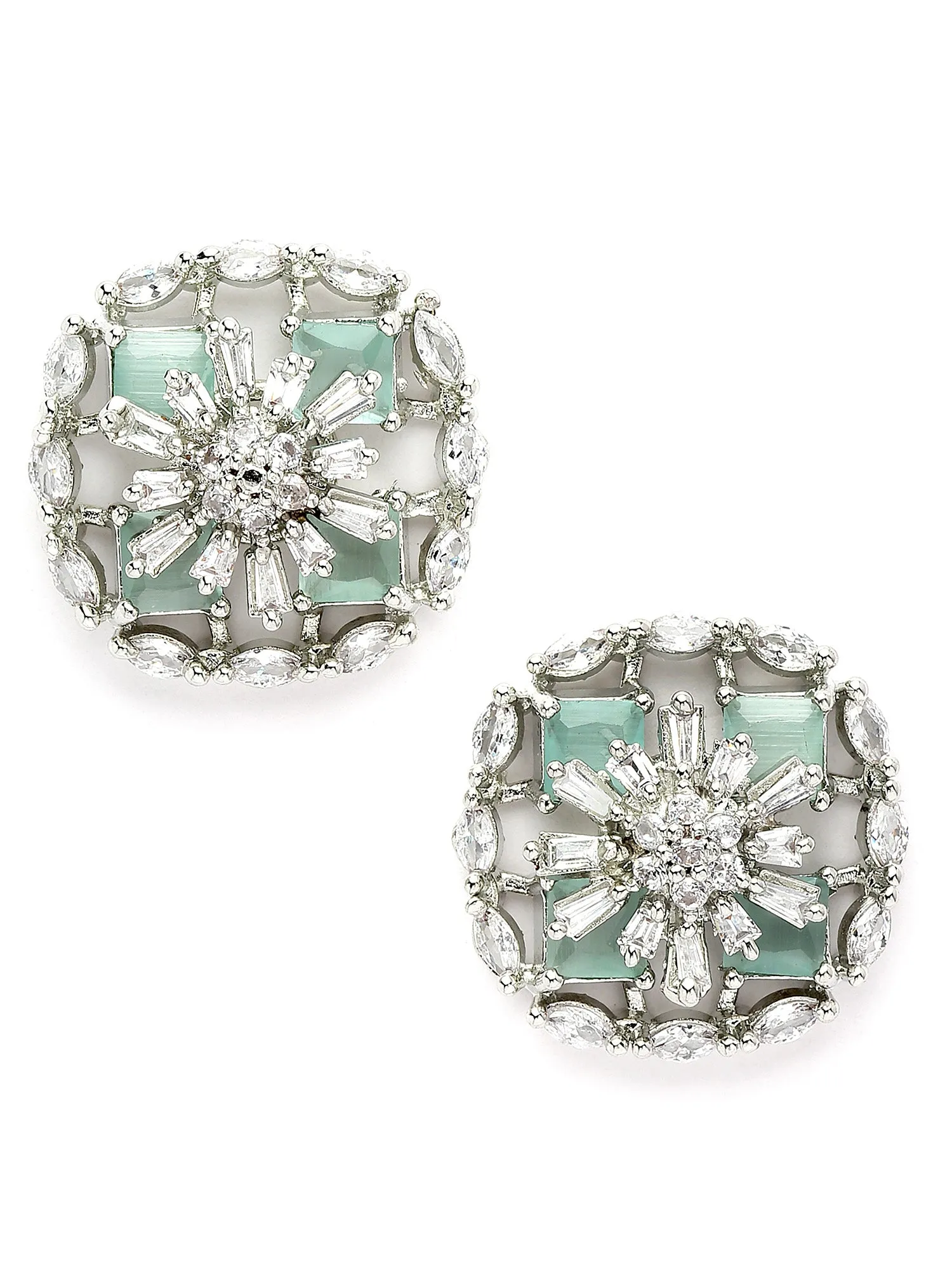Karatcart Silver Tone Lime Green Cubic Zirconia Stud Earrings for Women