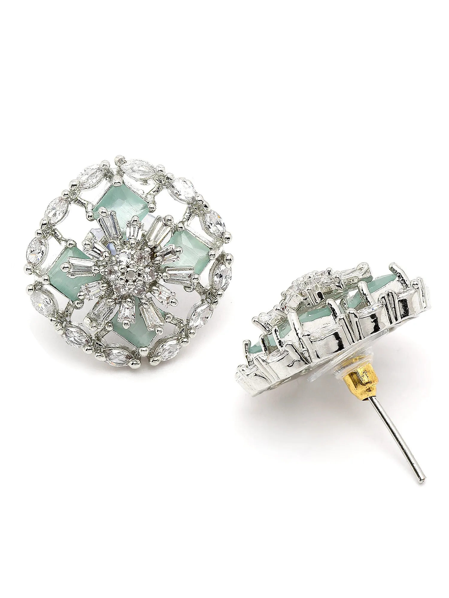 Karatcart Silver Tone Lime Green Cubic Zirconia Stud Earrings for Women