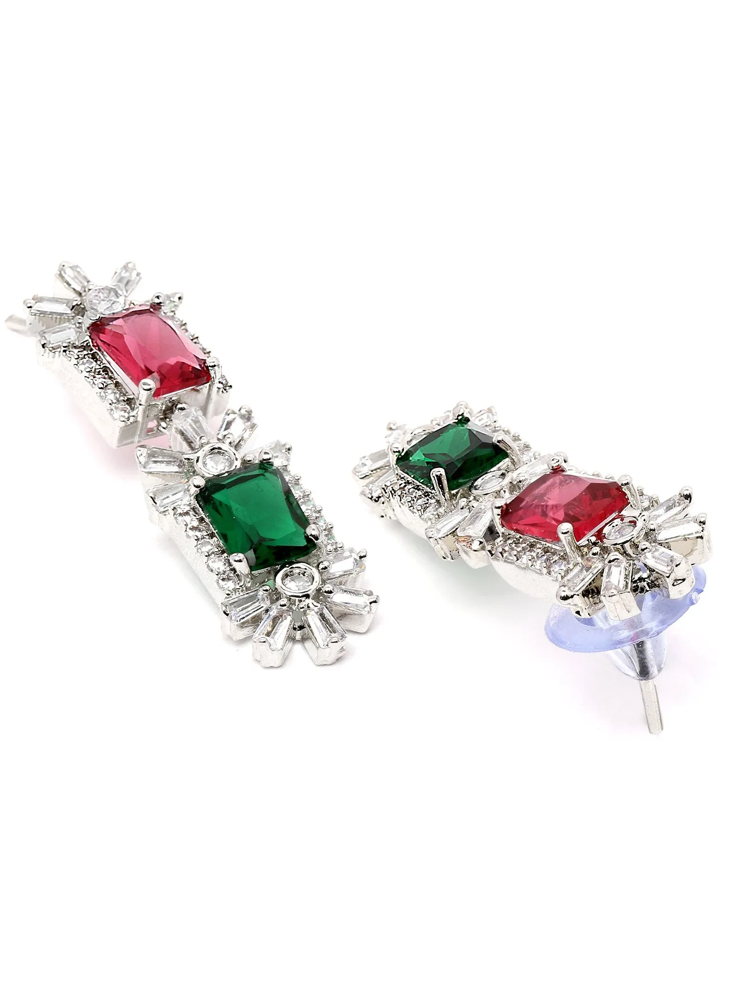 Karatcart Silver Tone Multicolor Cubic Zirconia Studded Necklace Set