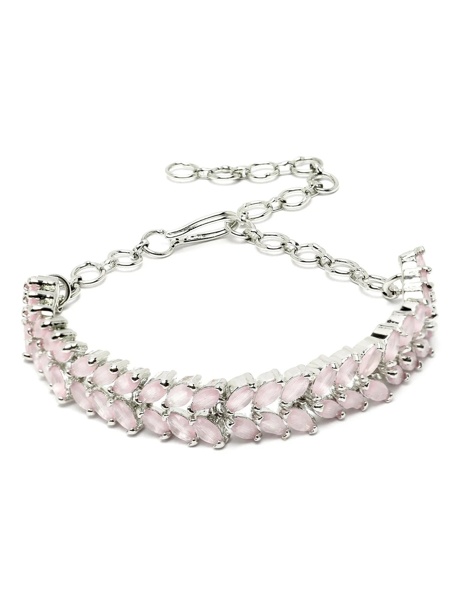 Karatcart Silver Tone Pink Cubic Zirconia Studded Jewellery Set for Women