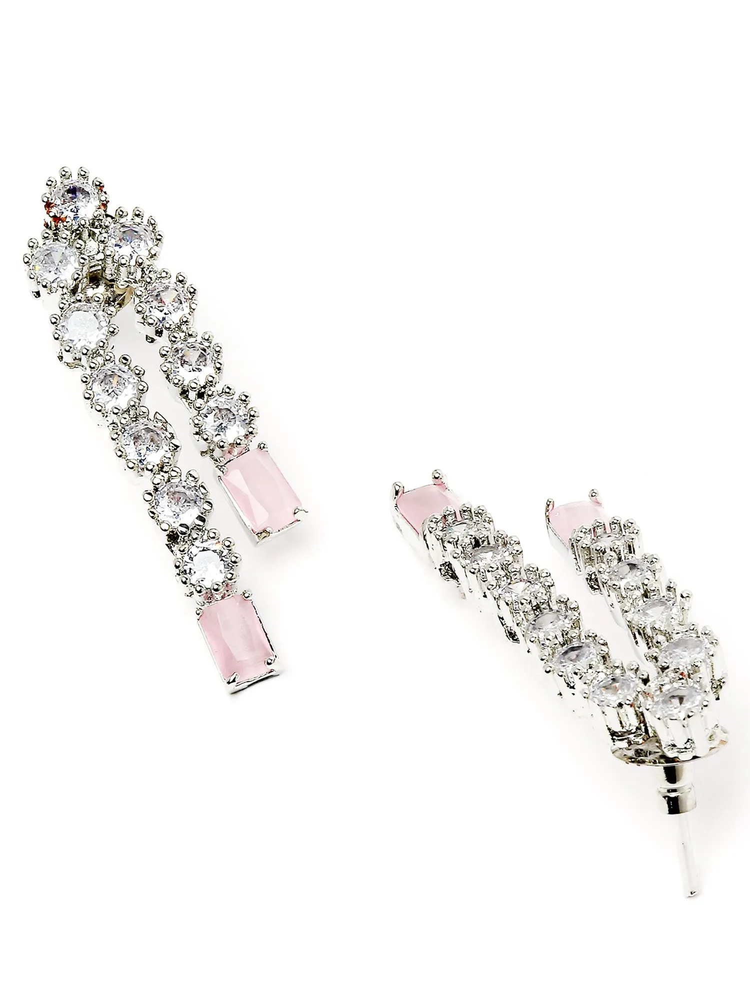 Karatcart Silver Tone Pink Cubic Zirconia Studded Necklace Set for Women