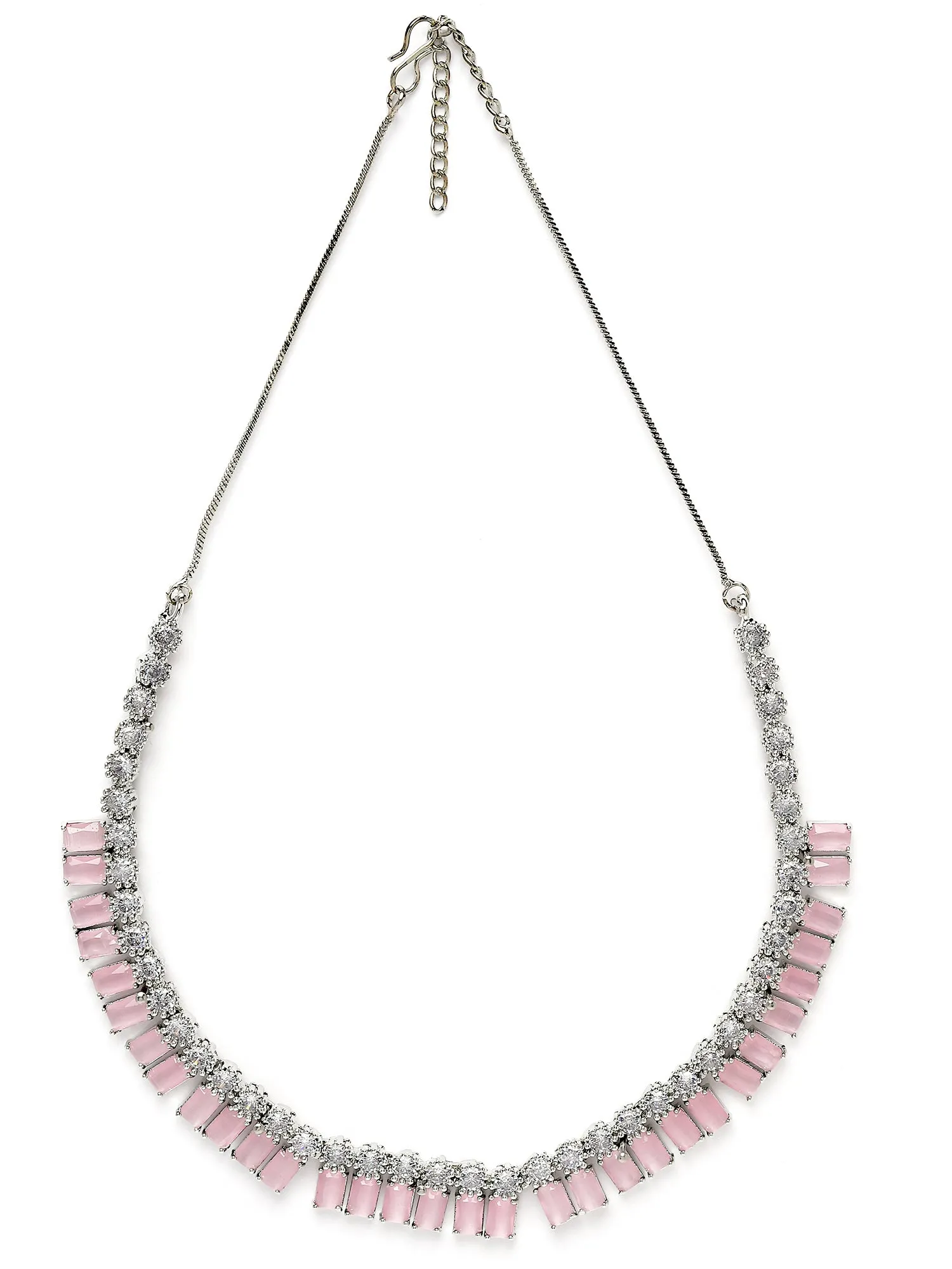 Karatcart Silver Tone Pink Cubic Zirconia Studded Necklace Set for Women