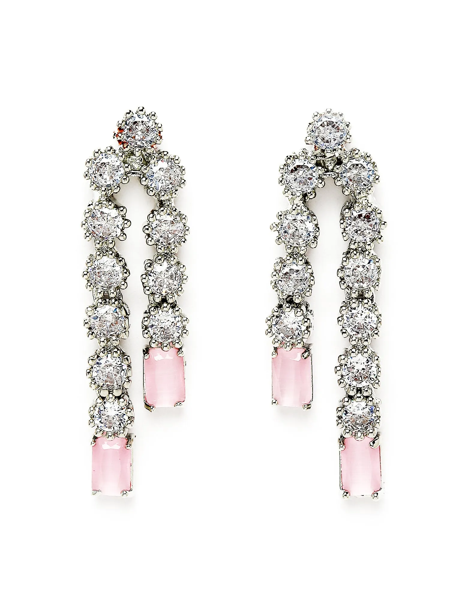 Karatcart Silver Tone Pink Cubic Zirconia Studded Necklace Set for Women