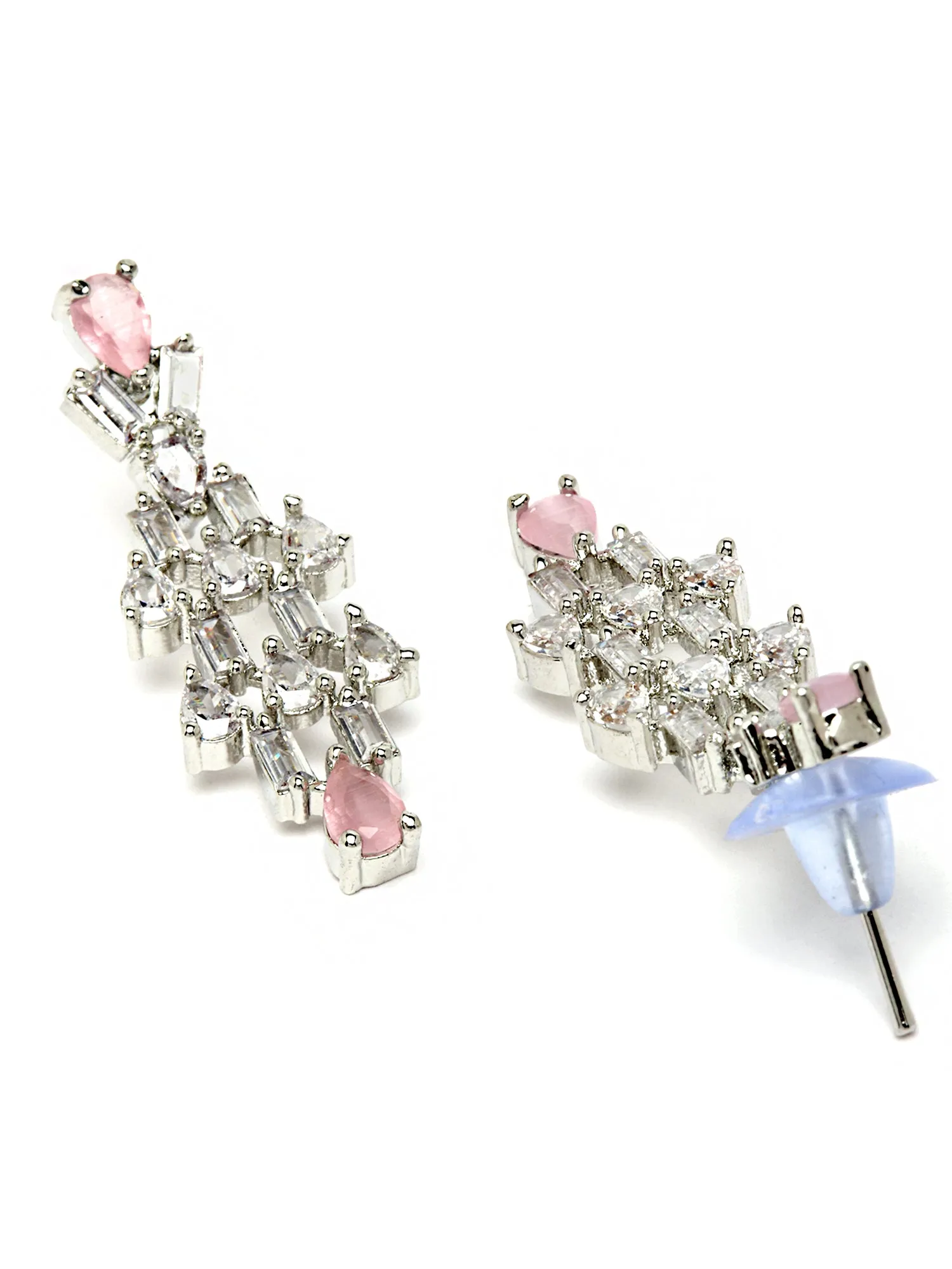 Karatcart Silver Tone Pink Cubic Zirconia Studded Necklace Set