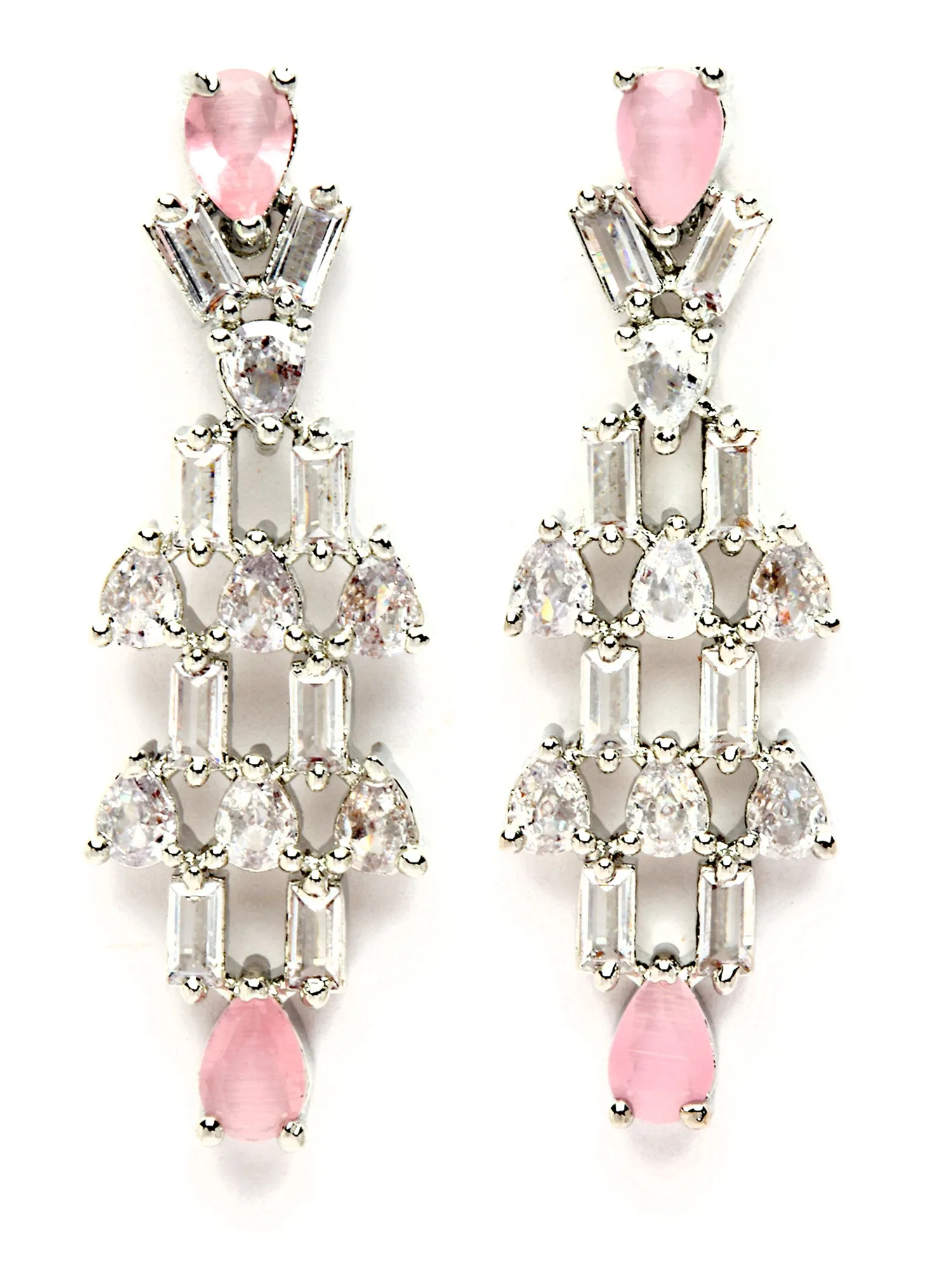 Karatcart Silver Tone Pink Cubic Zirconia Studded Necklace Set