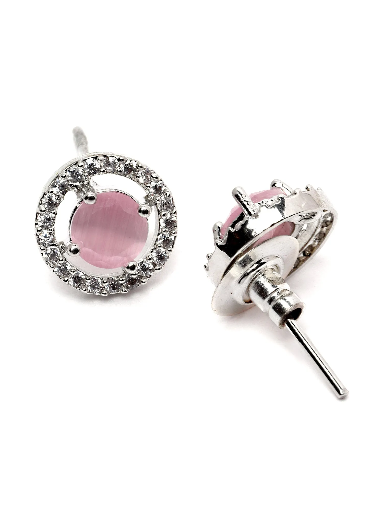 Karatcart Silver Tone Pink CZ Necklace Set