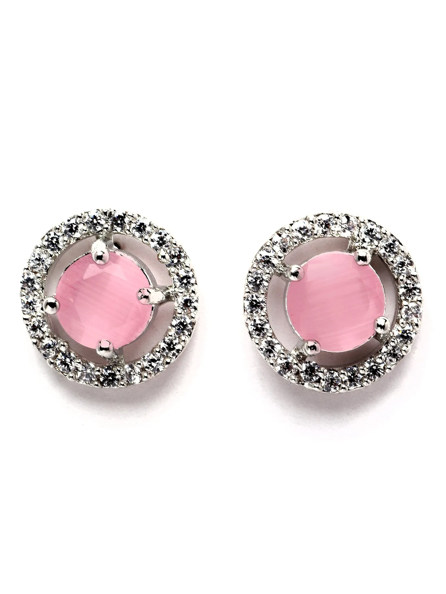 Karatcart Silver Tone Pink CZ Necklace Set