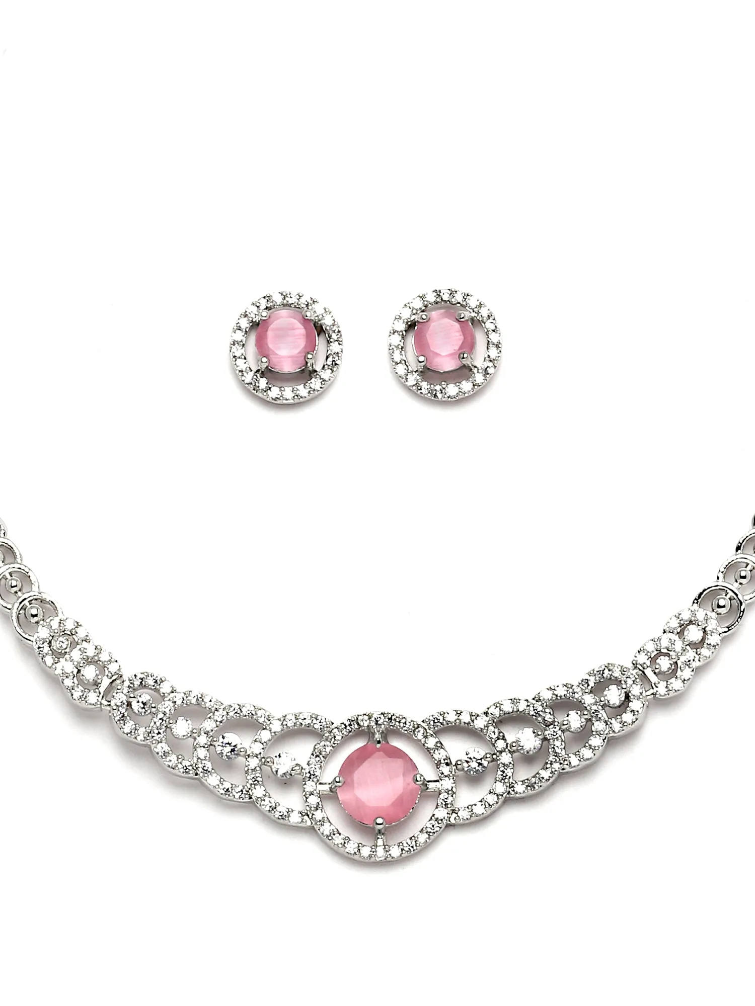 Karatcart Silver Tone Pink CZ Necklace Set