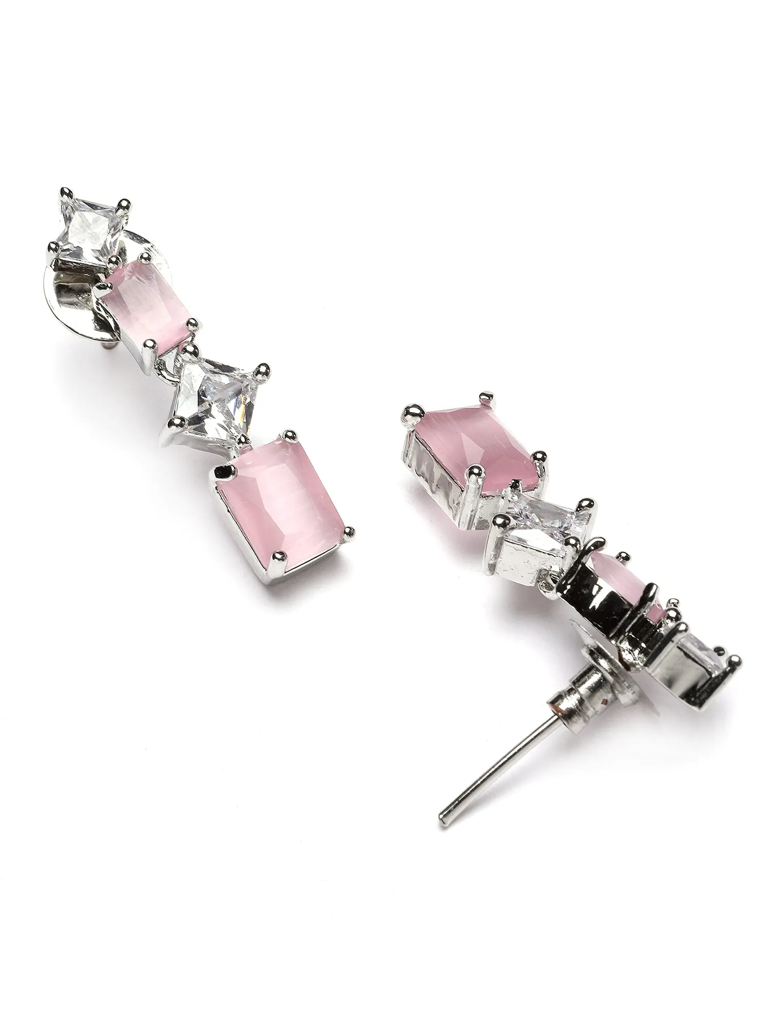 Karatcart Silver Tone Square Pink Cubic Zirconia Necklace Set for Women