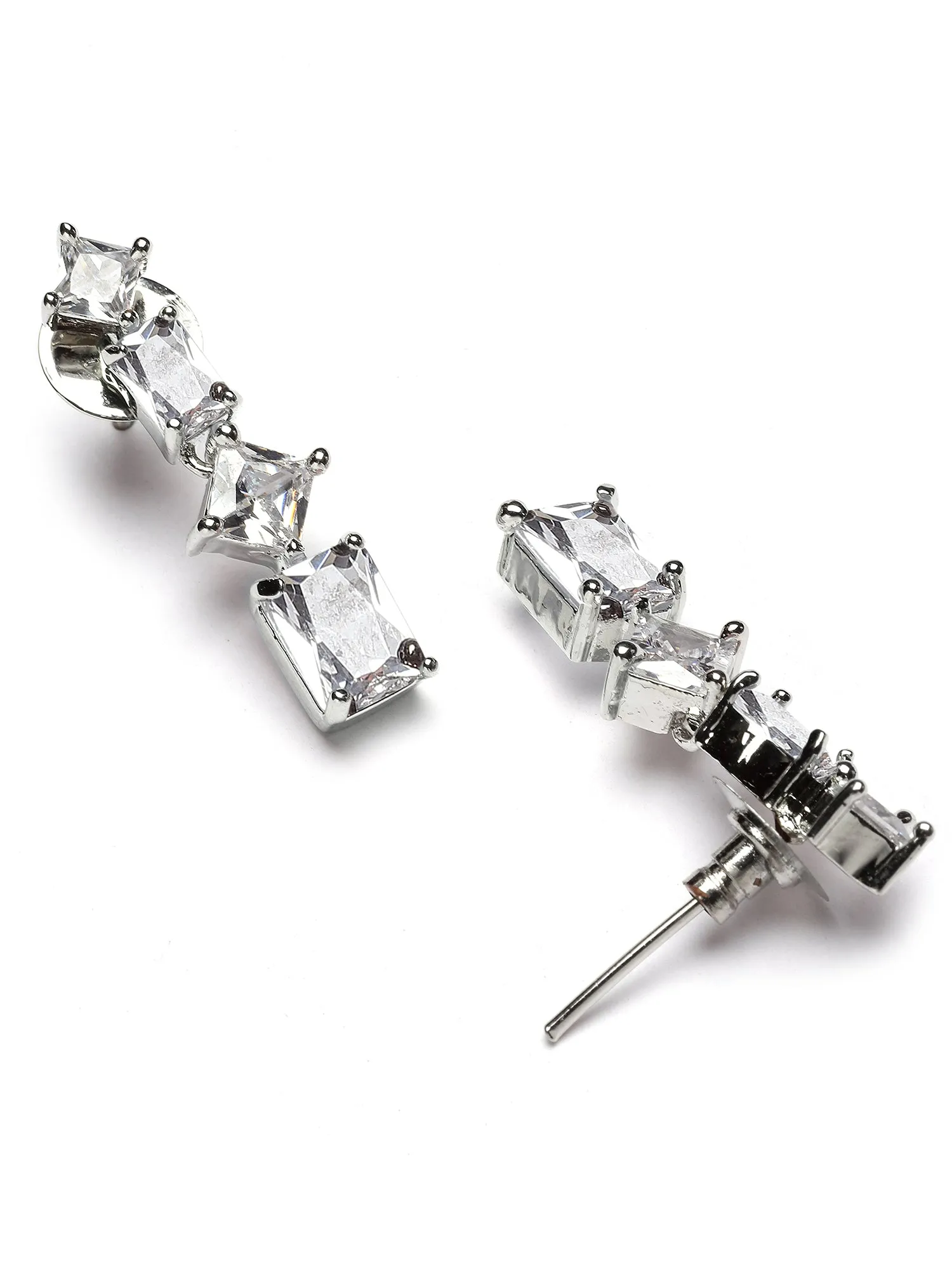 Karatcart Silver Tone Square White Cubic Zirconia Necklace Set for Women