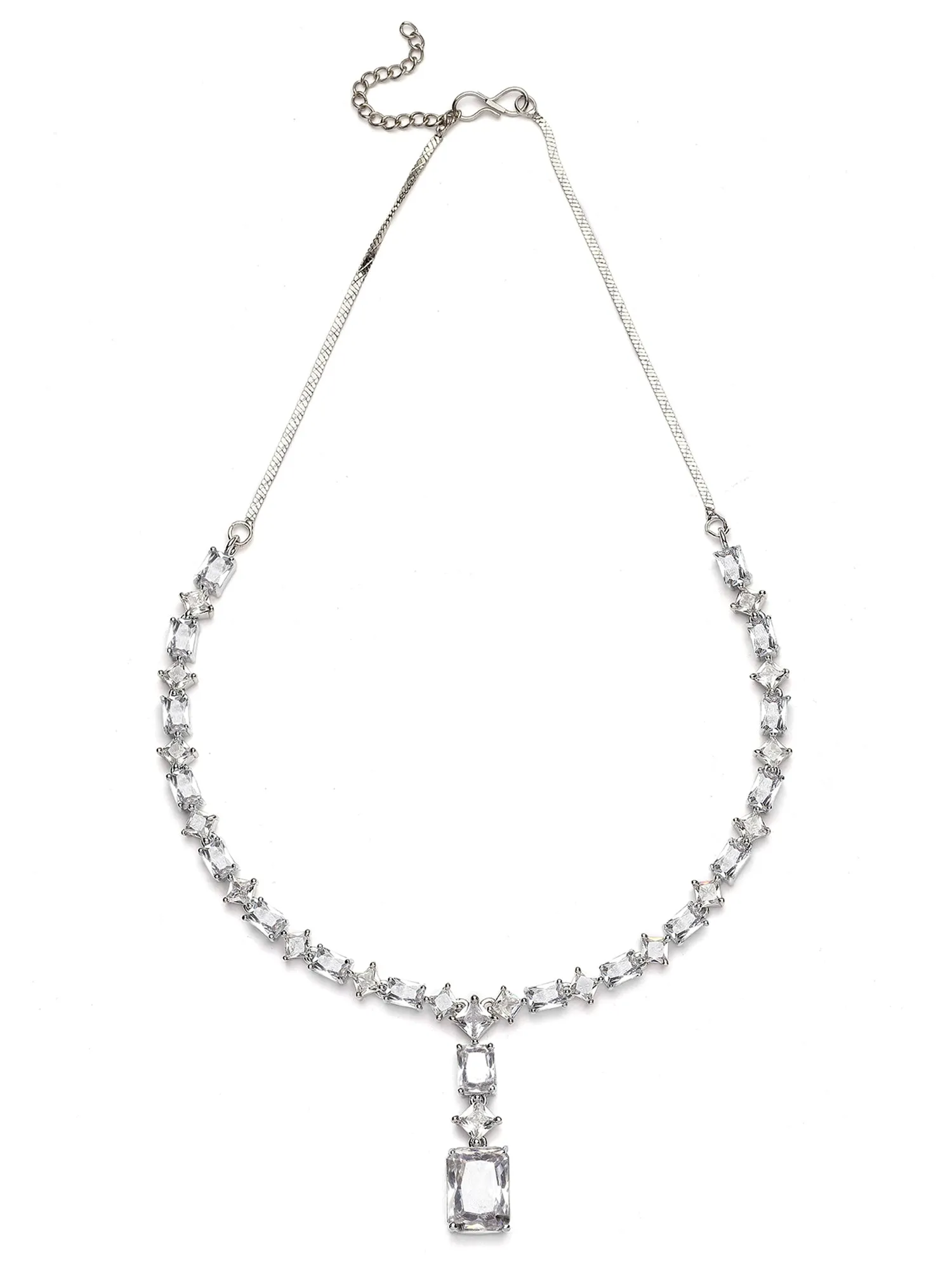 Karatcart Silver Tone Square White Cubic Zirconia Necklace Set for Women