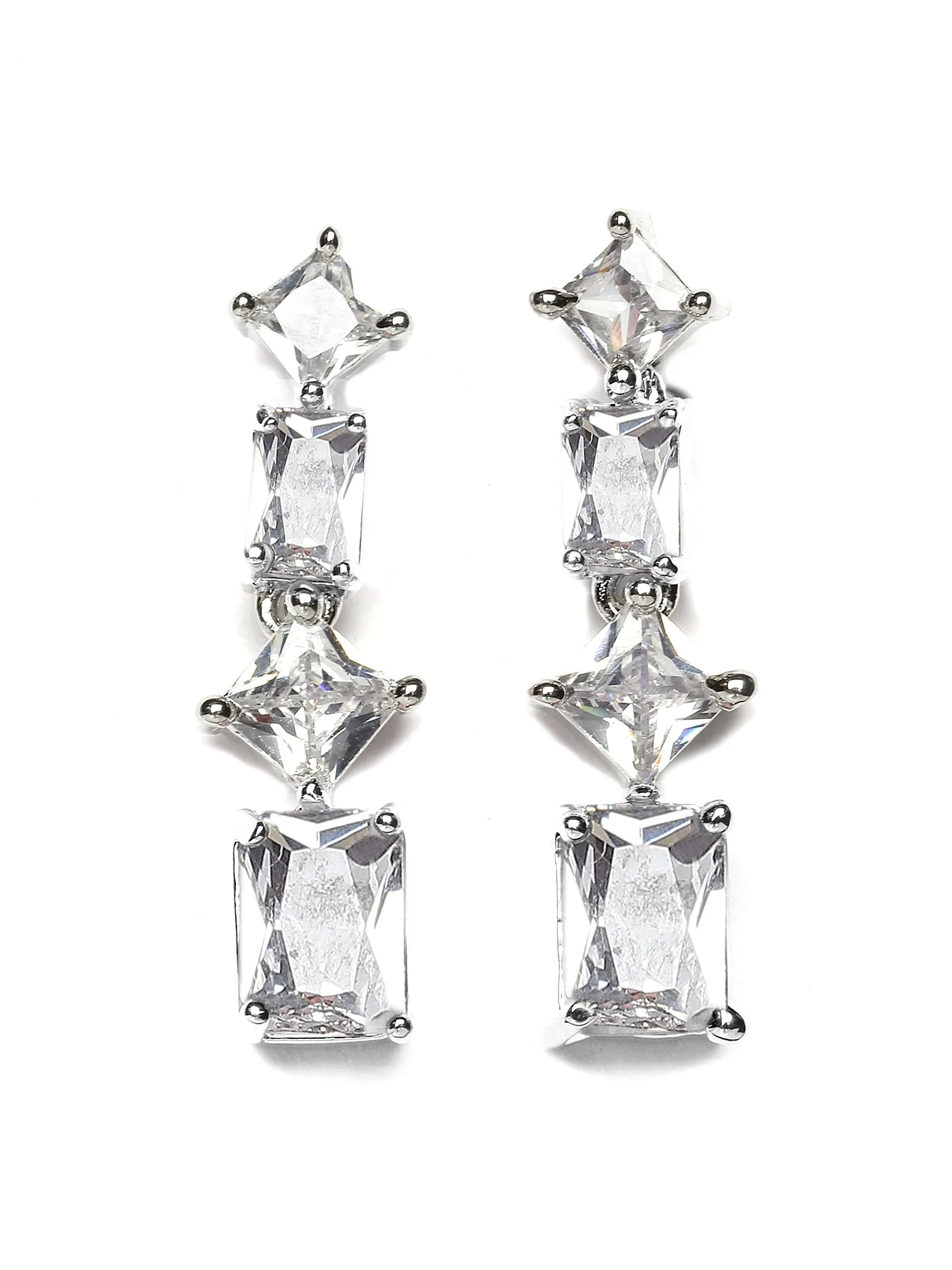 Karatcart Silver Tone Square White Cubic Zirconia Necklace Set for Women