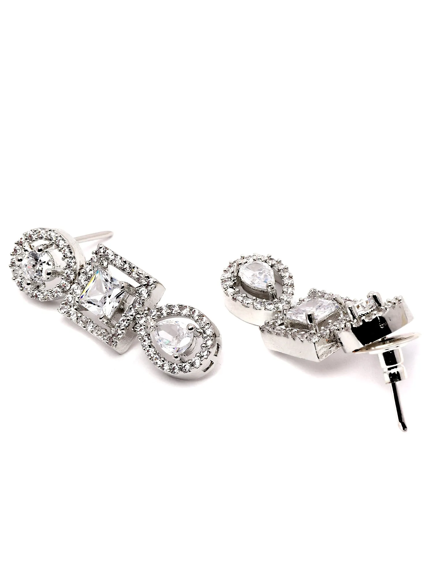Karatcart Silver Tone White Cubic Zirconia Studded Necklace Set